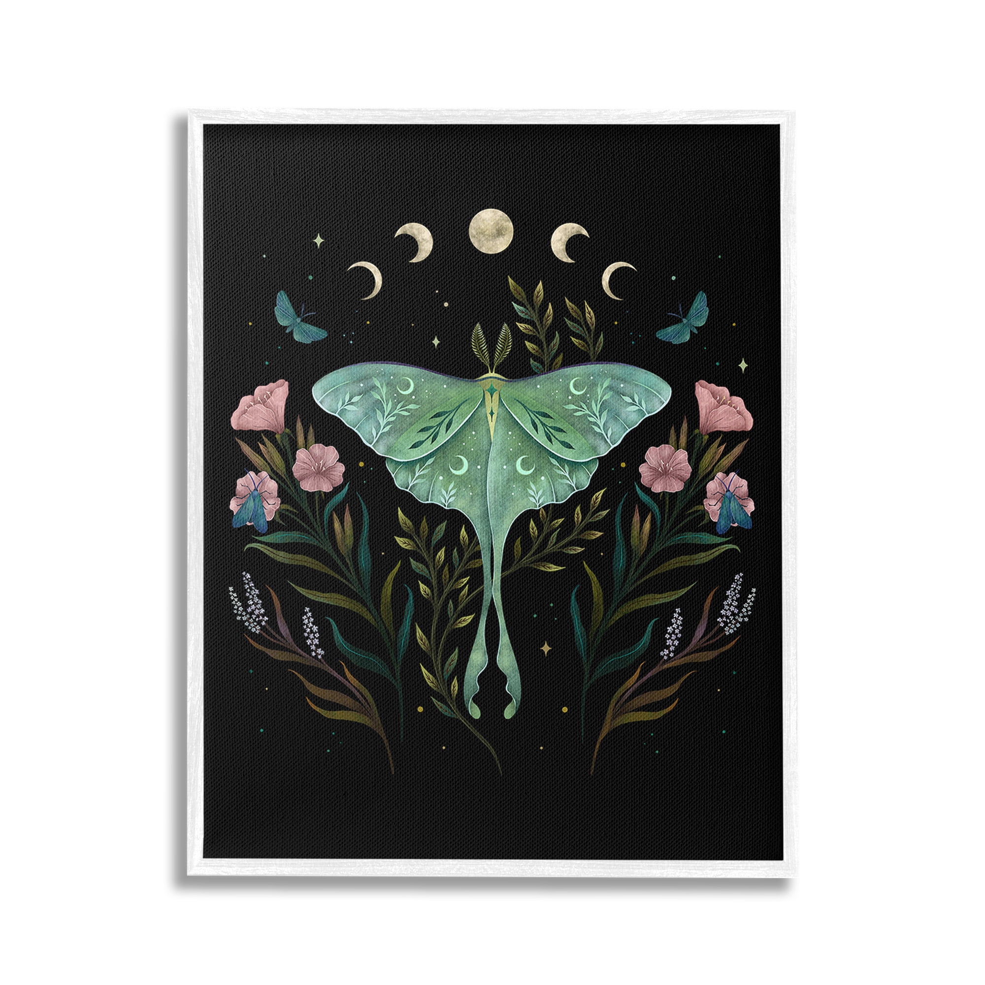 Stupell Industries Luna Moth with Florals Animals & Insects Painting White Framed Art Print Wall Art, 16 x 20