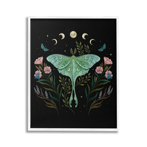 Stupell Industries Luna Moth with Florals Animals & Insects Painting White Framed Art Print Wall Art, 16 x 20