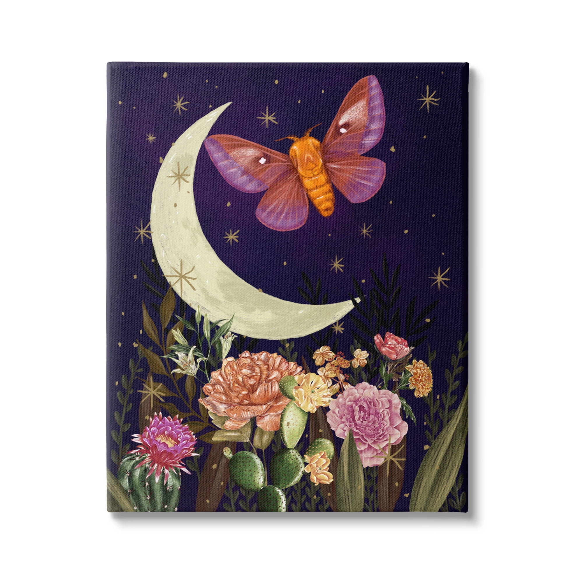 Stupell Industries Lunar Butterfly Flying Night Sky Floral Garden Graphic Art Gallery Wrapped Canvas Print Wall Art, Design by Raquel Maciel