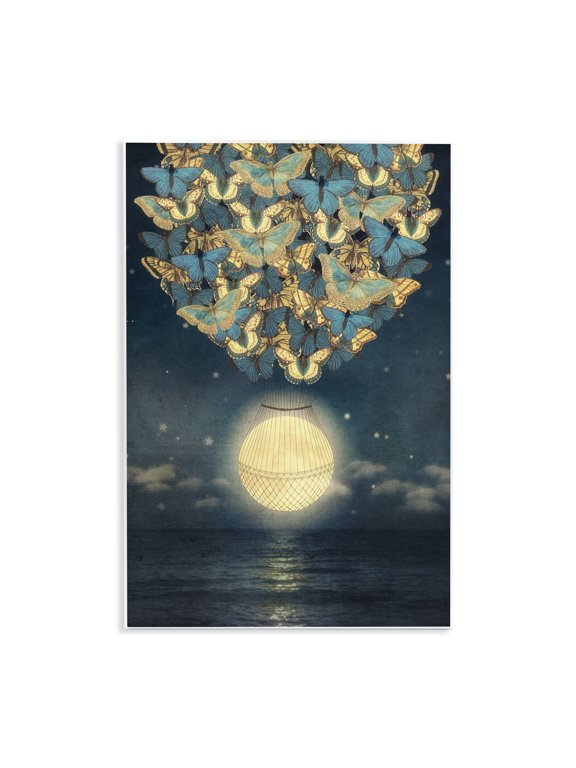 Industries Modern Lunar Butterfly Hot Air Balloon Surreal Ocean Sky Wall Plaque Art, 13 x 19, by Paula Belle Flores