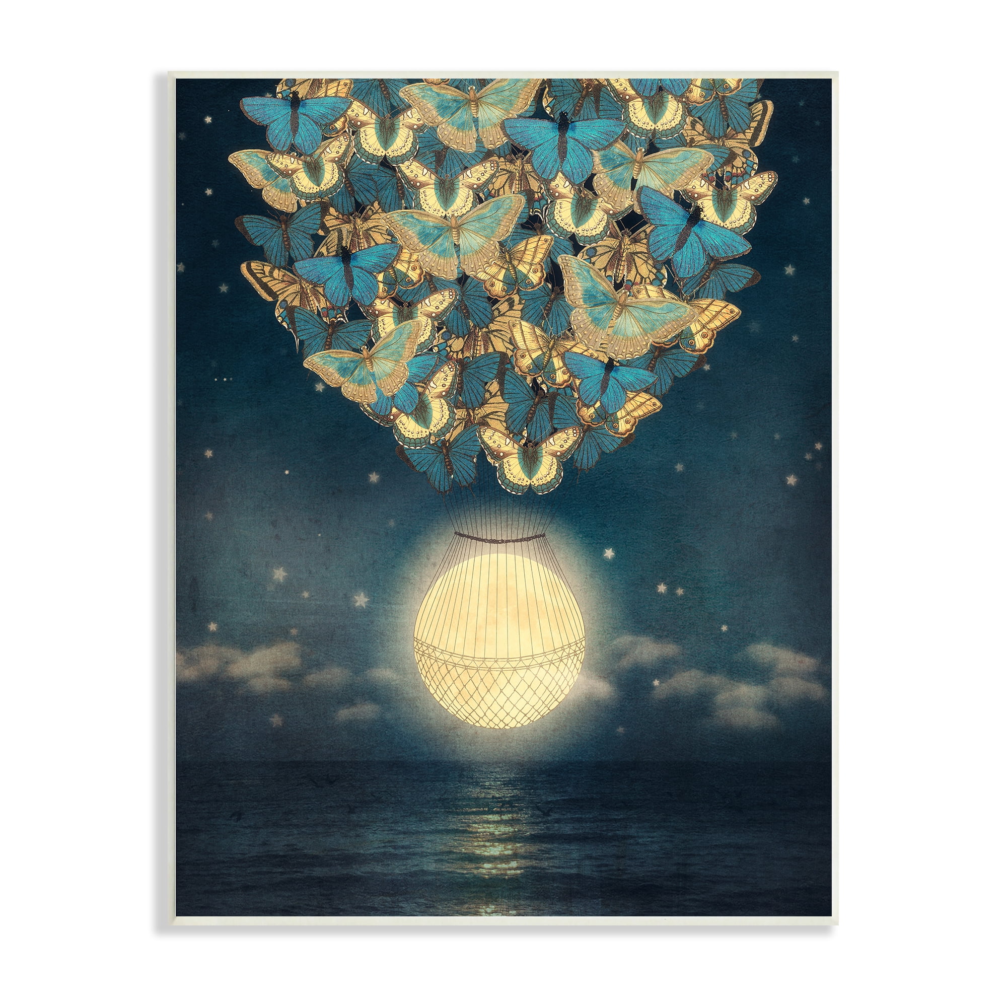 Stupell Industries Lunar Butterfly Hot Air Balloon Surreal Ocean Sky,13 x 19, Design by Paula Belle Flores