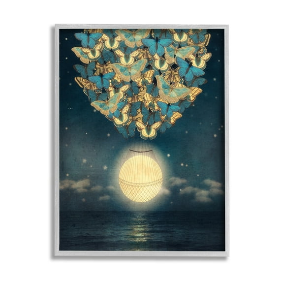 Stupell Industries Lunar Butterfly Hot Air Balloon Surreal Ocean Sky,16 x 20, Design by Paula Belle Flores