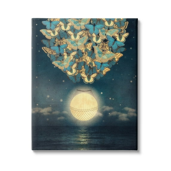 Stupell Industries Lunar Butterfly Hot Air Balloon Surreal Ocean Sky,16 x 20, Design by Paula Belle Flores