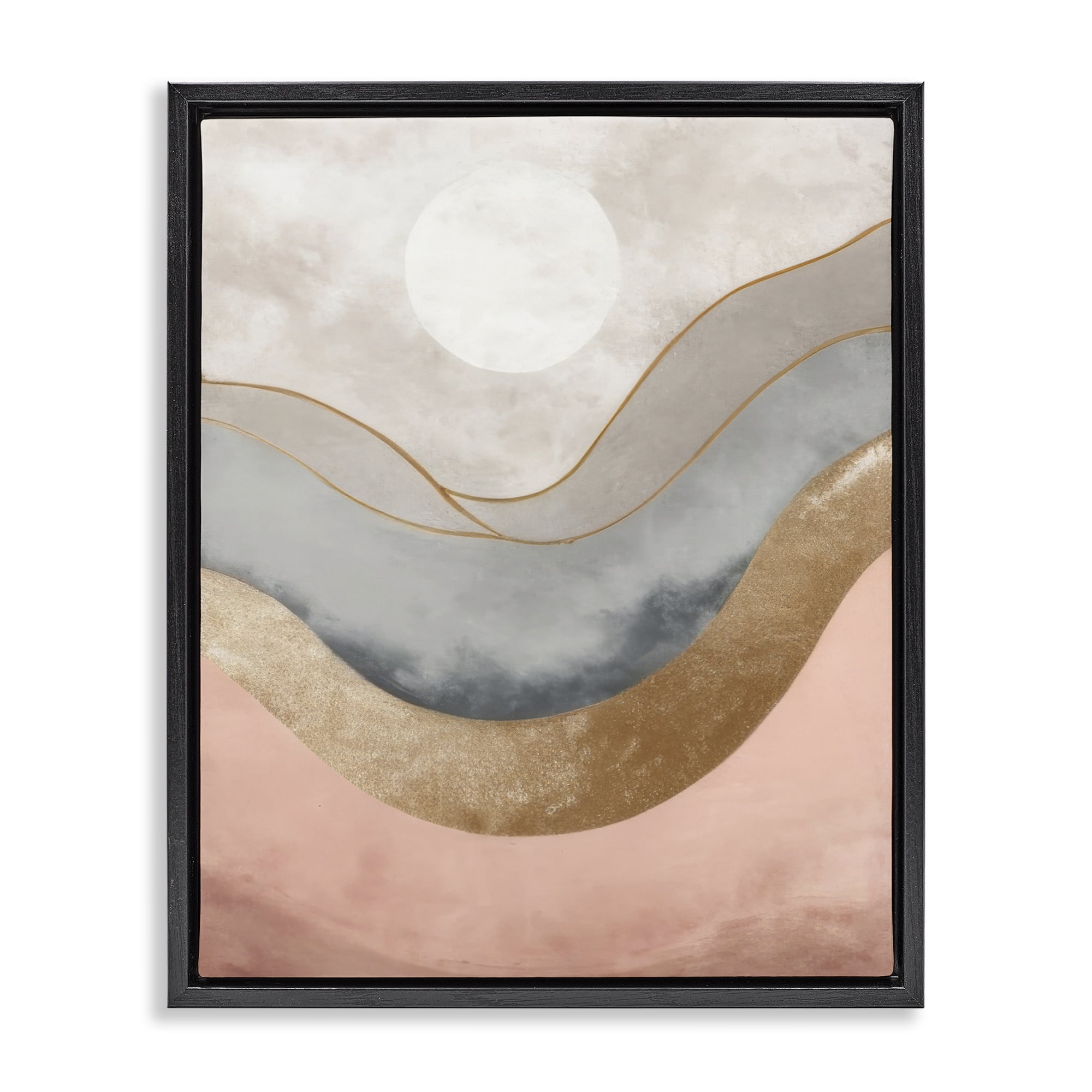 Stupell Industries Lunar Curves Landscape Abstract Painting Black Floater Framed Canvas Art Print Wall Art, 25 x 31