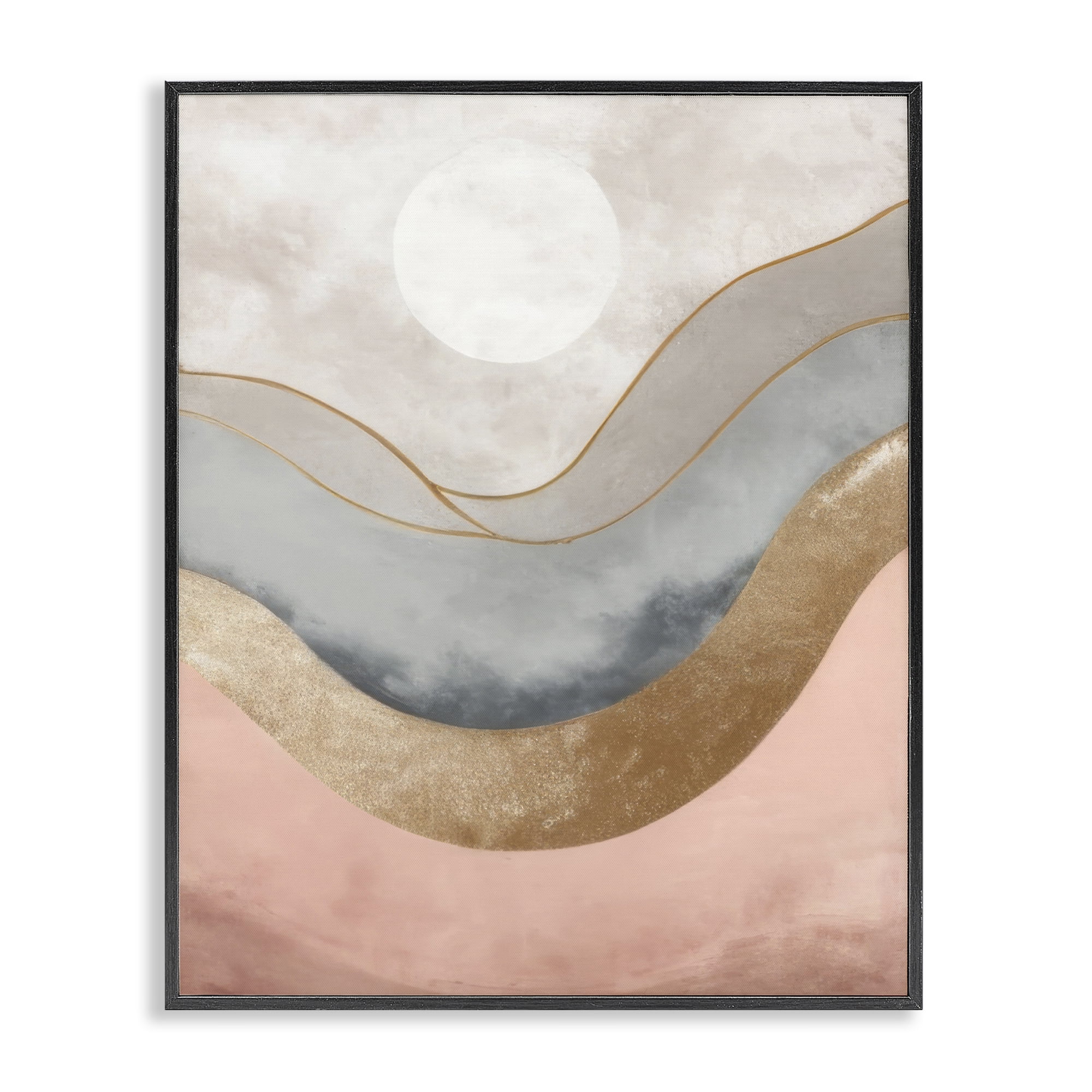 Stupell Industries Lunar Curves Landscape Abstract Painting Black Framed Art Print Wall Art, 24 x 30