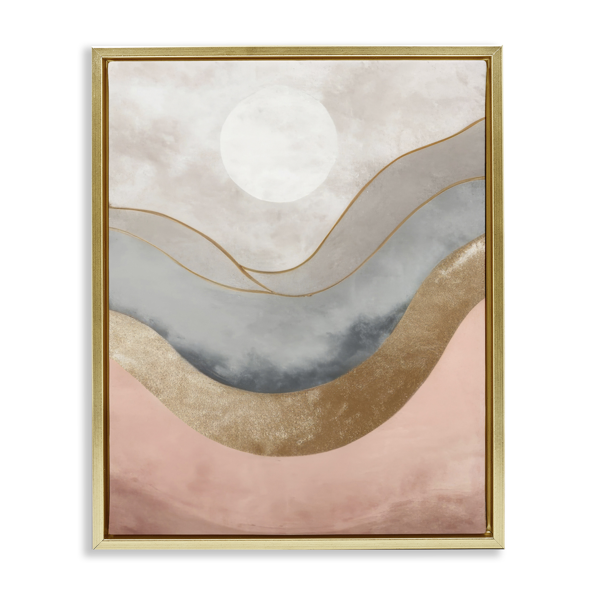 Stupell Industries Lunar Curves Landscape Abstract Painting Gold Floater Framed Canvas Art Print Wall Art, 17 x 21