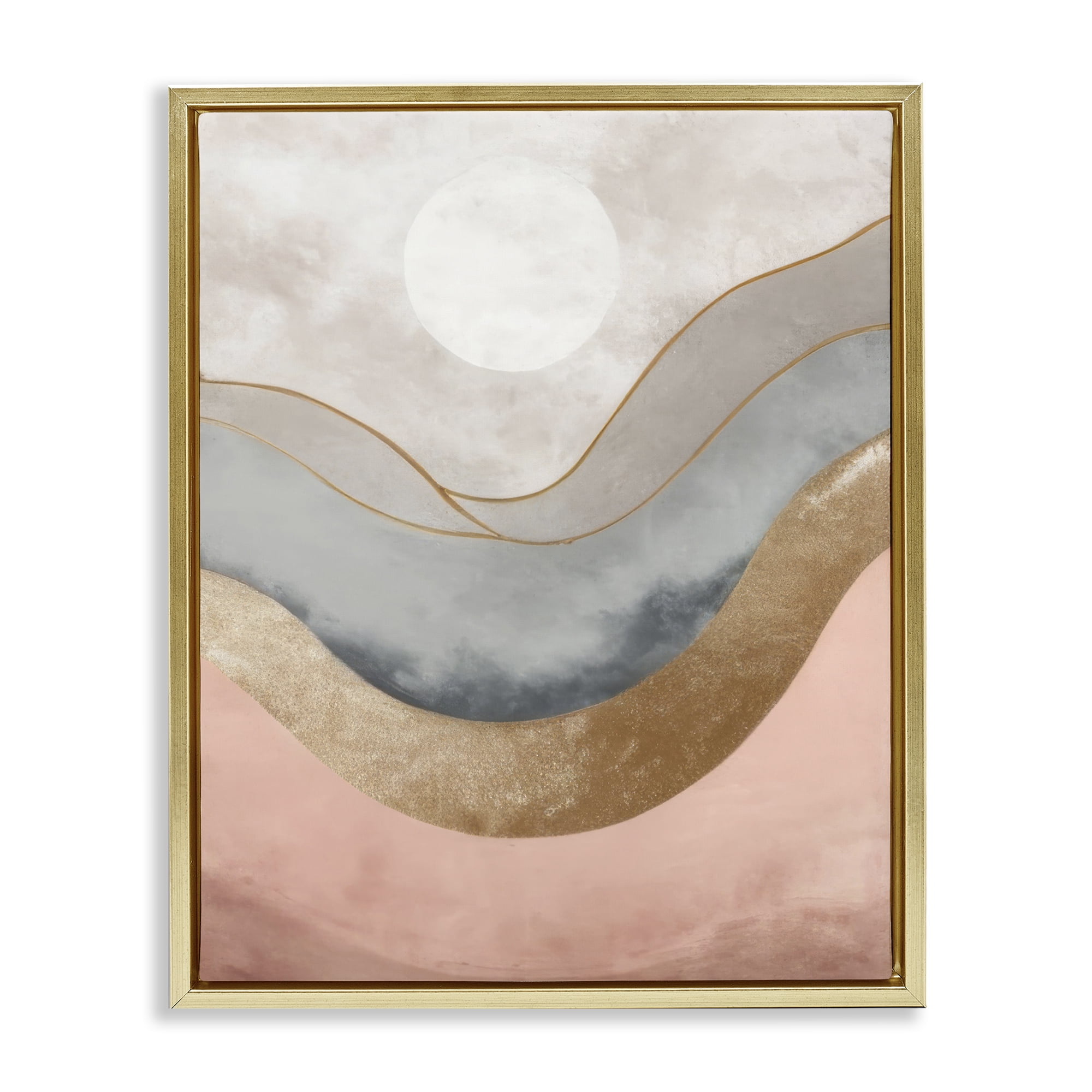 Stupell Industries Lunar Curves Landscape Abstract Painting Gold Floater Framed Canvas Art Print Wall Art, 25 x 31