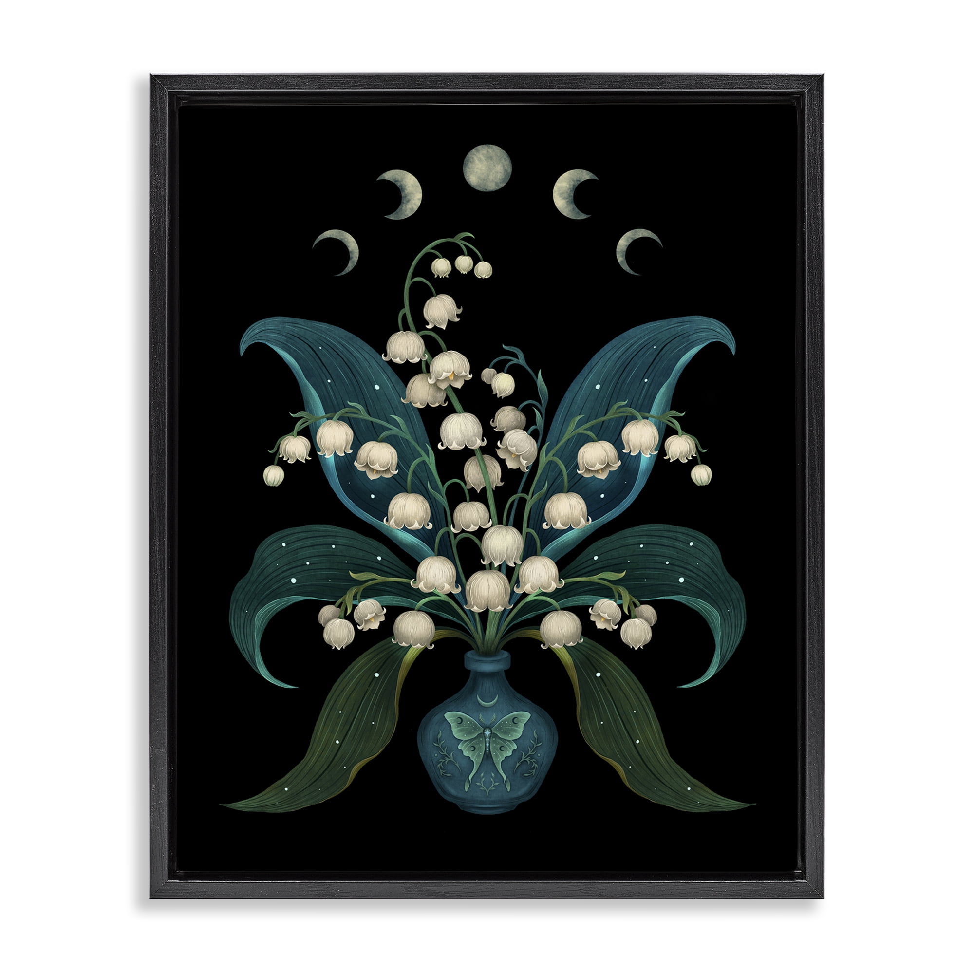Stupell Industries Lunar Lily Of Valley Black Framed Floater Canvas Wall Art, design by Episodic Drawings
