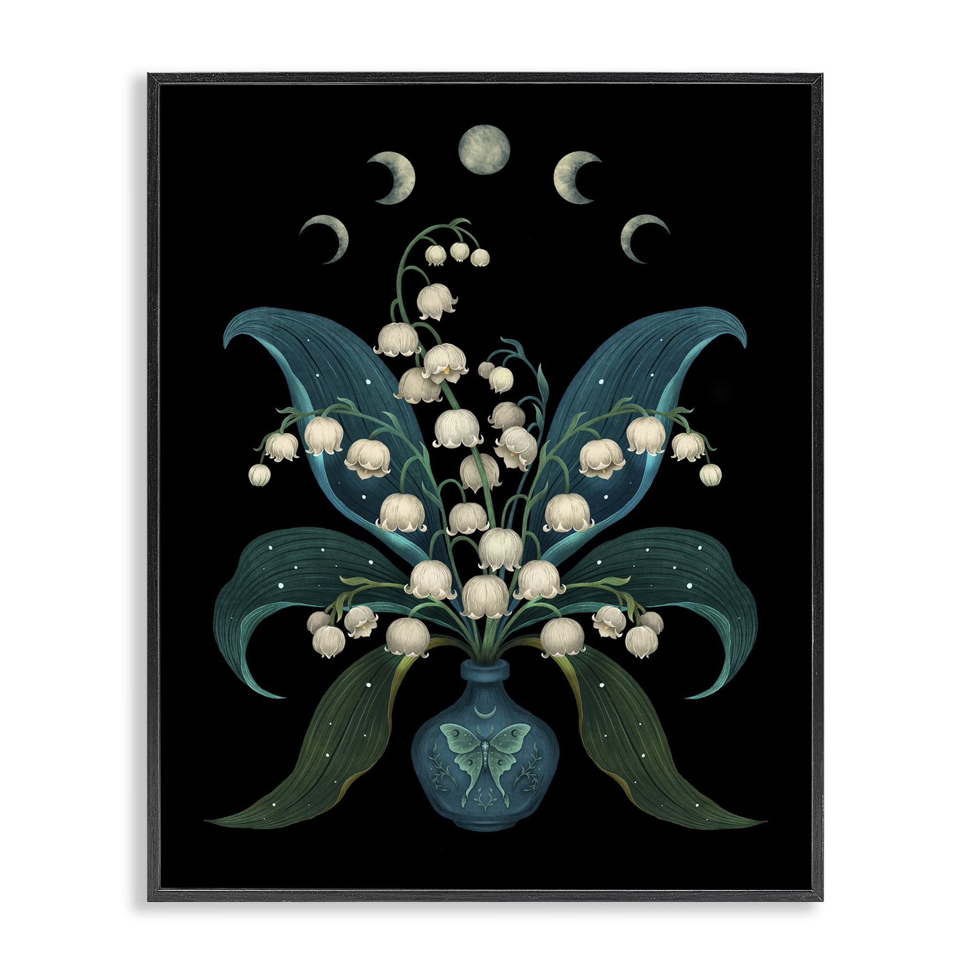 Stupell Industries Lunar Lily Of Valley Black Framed Giclee Art, design by Episodic Drawings