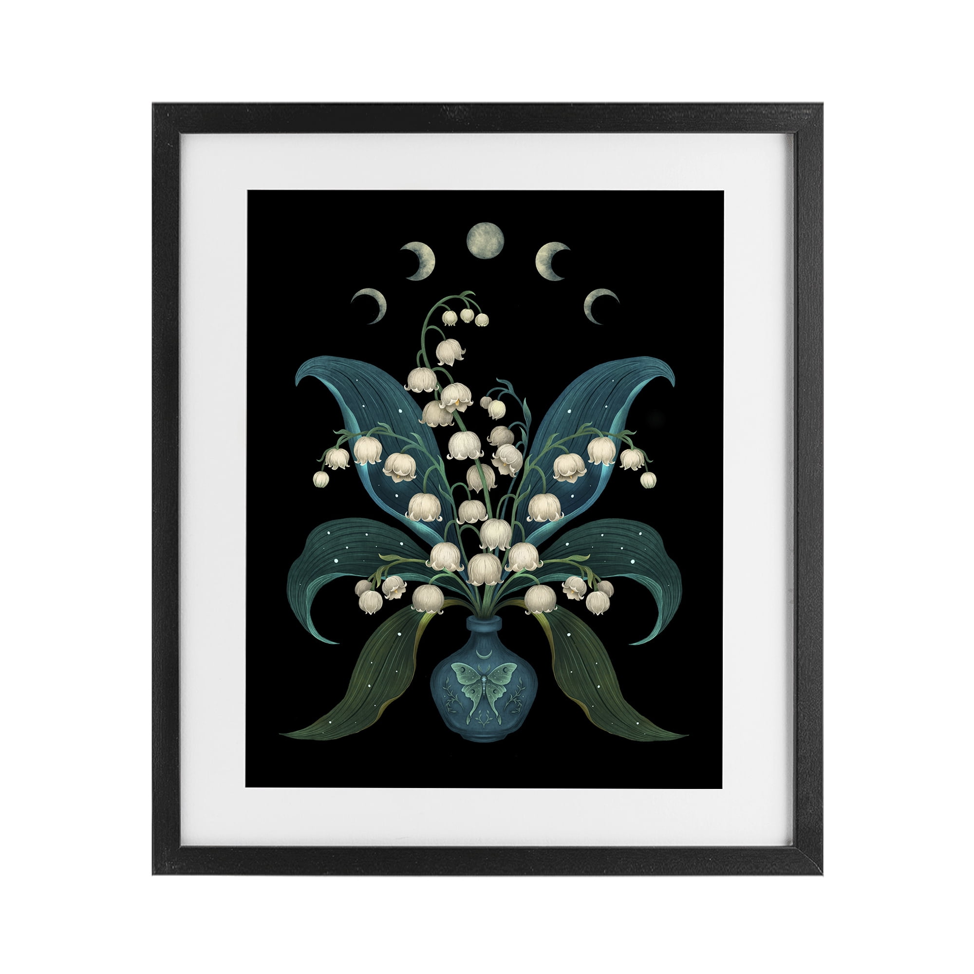 Stupell Industries Lunar Lily Of Valley Black Framed Print Under Glass, design by Episodic Drawings