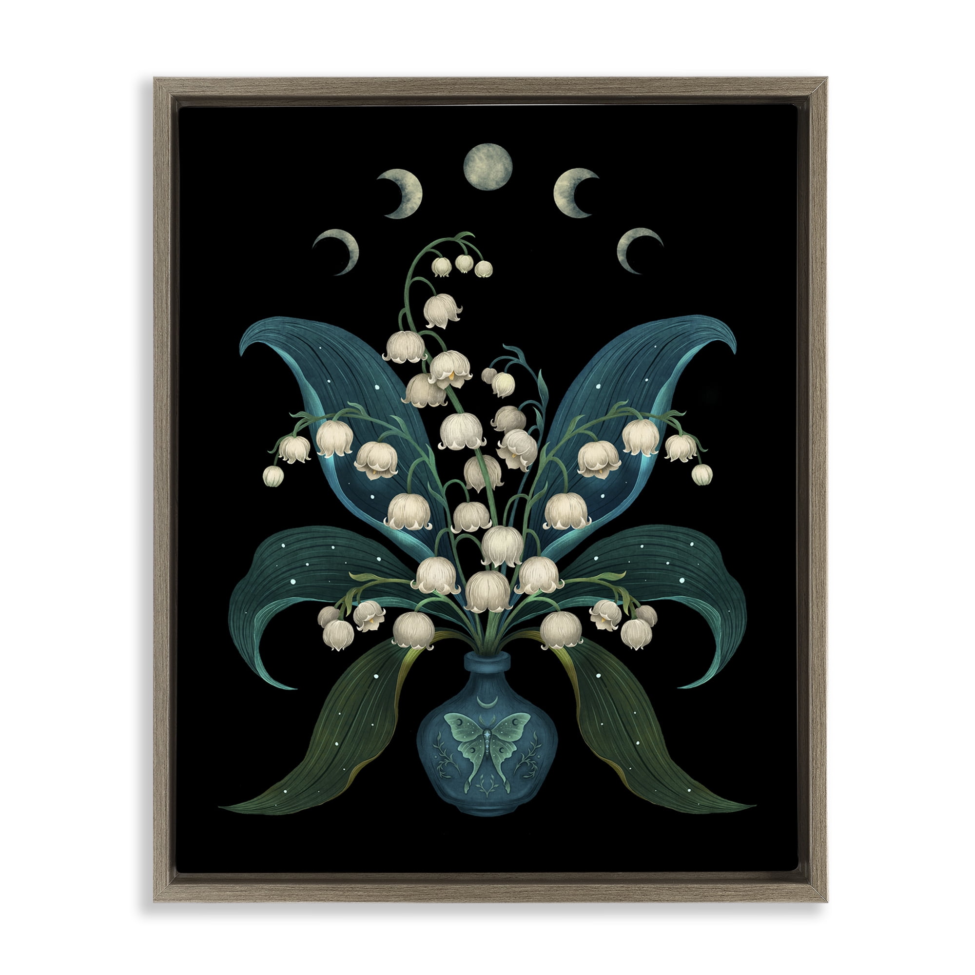 Stupell Industries Lunar Lily Of Valley Brown Framed Floater Canvas Wall Art, design by Episodic Drawings