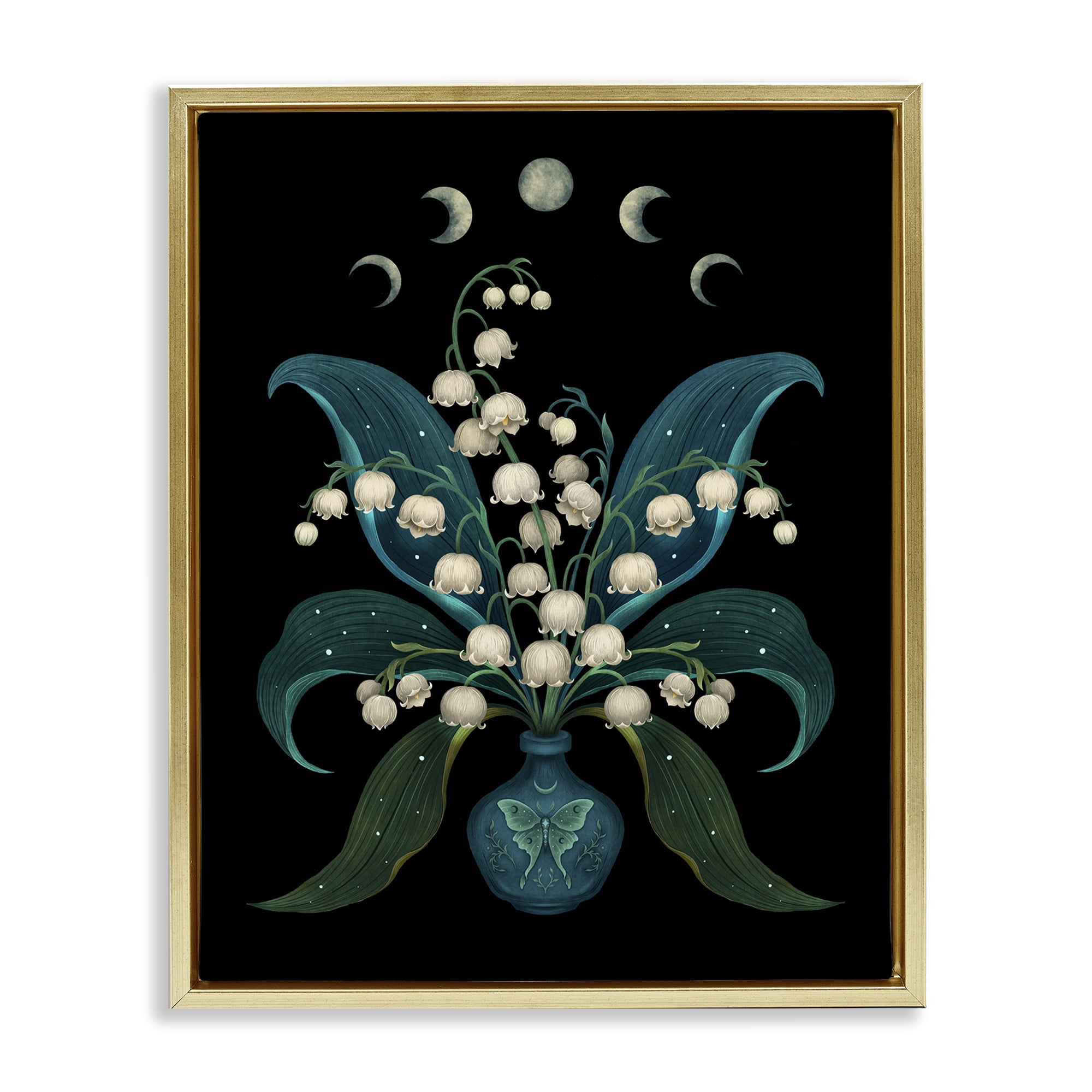 Stupell Industries Lunar Lily Of Valley Gold Framed Floater Canvas Wall Art, design by Episodic Drawings