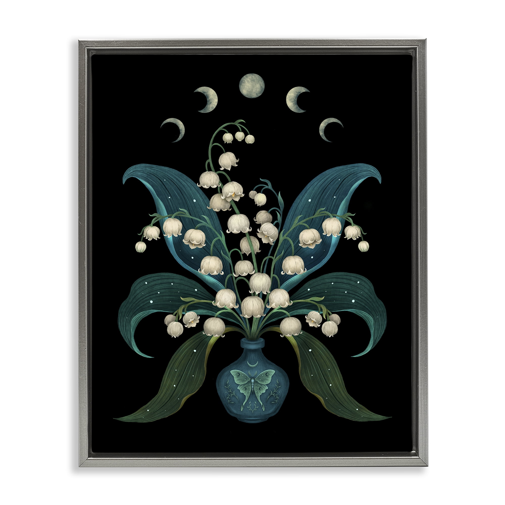Stupell Industries Lunar Lily Of Valley Gray Framed Floater Canvas Wall Art, design by Episodic Drawings