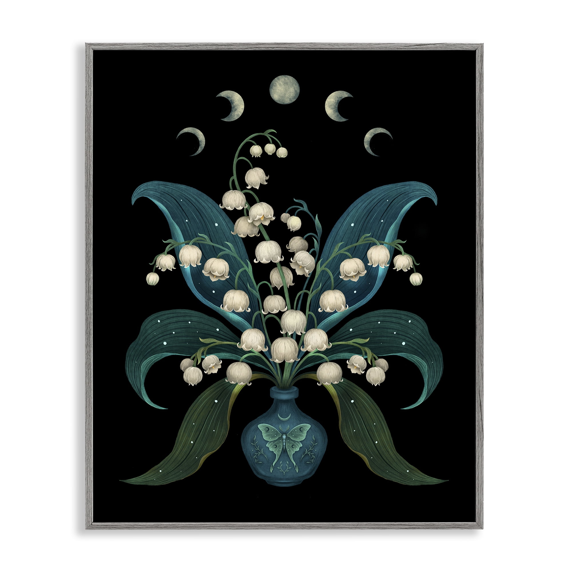 Stupell Industries Lunar Lily Of Valley Gray Framed Giclee Art, design by Episodic Drawings