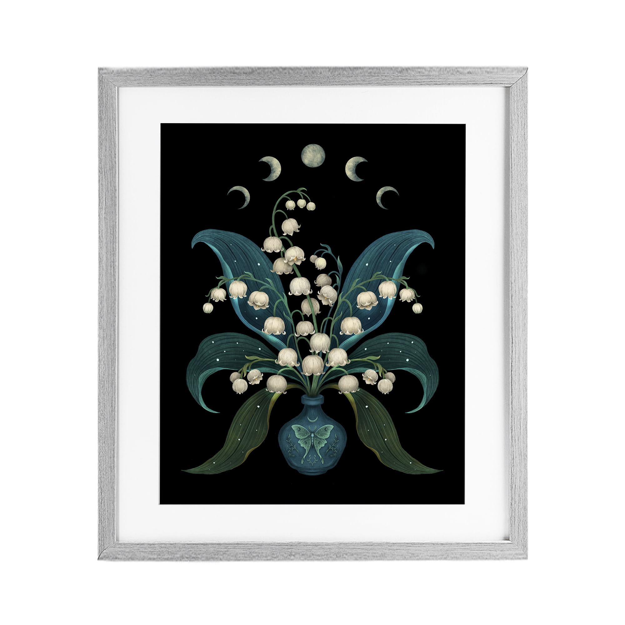 Stupell Industries Lunar Lily Of Valley Gray Framed Print Under Glass, design by Episodic Drawings