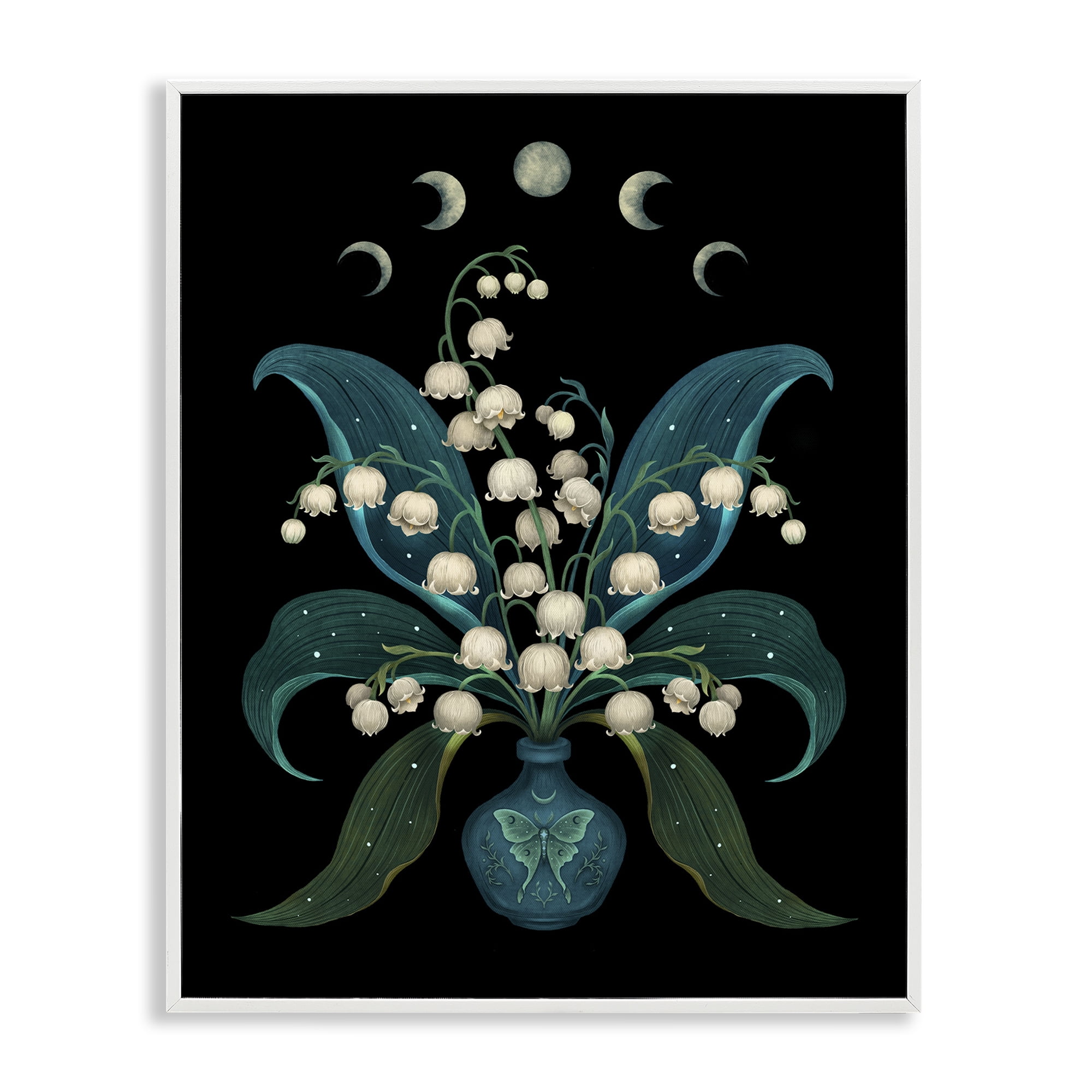 Stupell Industries Lunar Lily Of Valley White Framed Giclee Art, design by Episodic Drawings