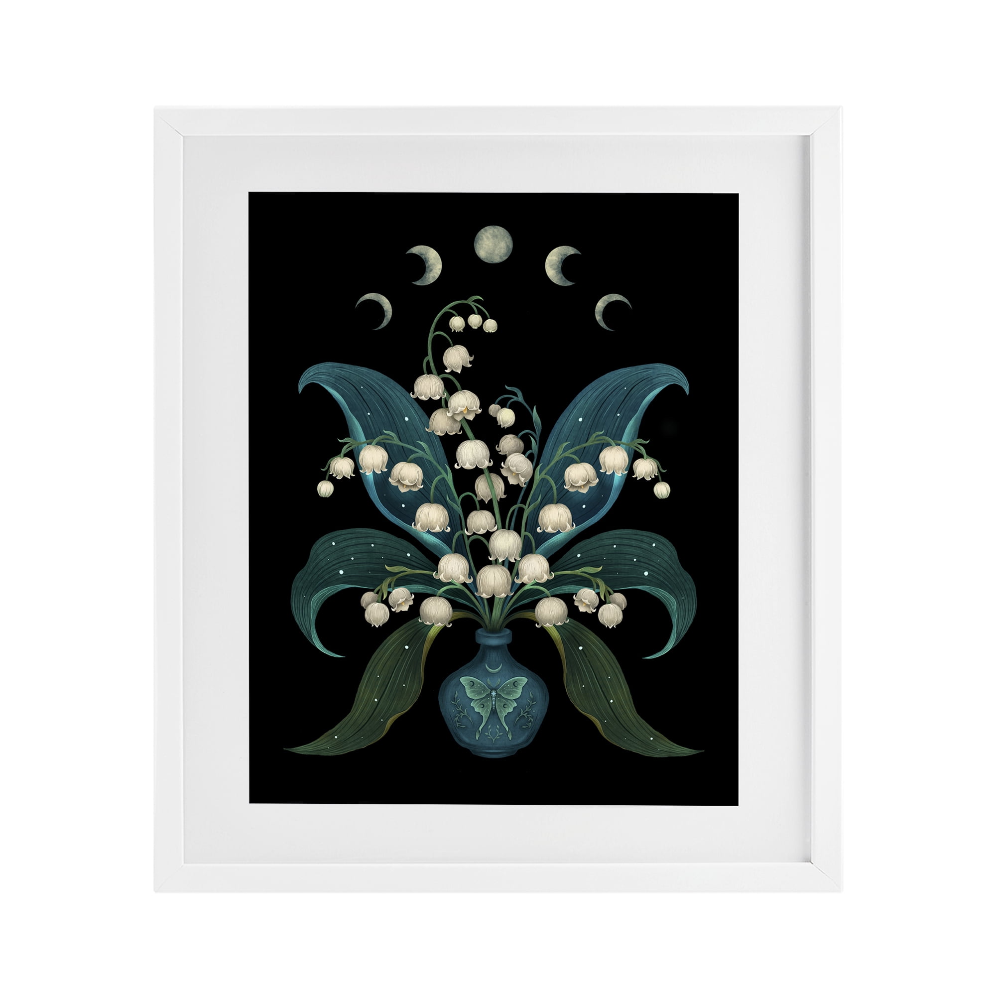 Stupell Industries Lunar Lily Of Valley White Framed Print Under Glass, design by Episodic Drawings