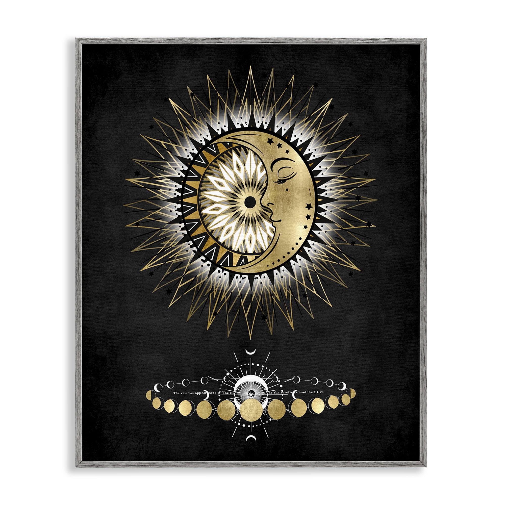 Stupell Industries Lunar Phrases Astrology Astrology & Stars Painting Gray Framed Art Print Wall Art, 11 x 14