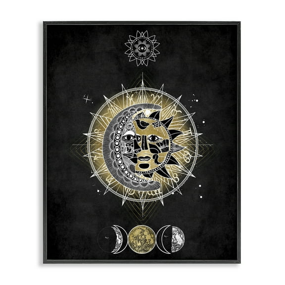 Stupell Industries Lunar & Solar Fractal Astrology & Stars Painting Black Framed Art Print Wall Art, 11 x 14