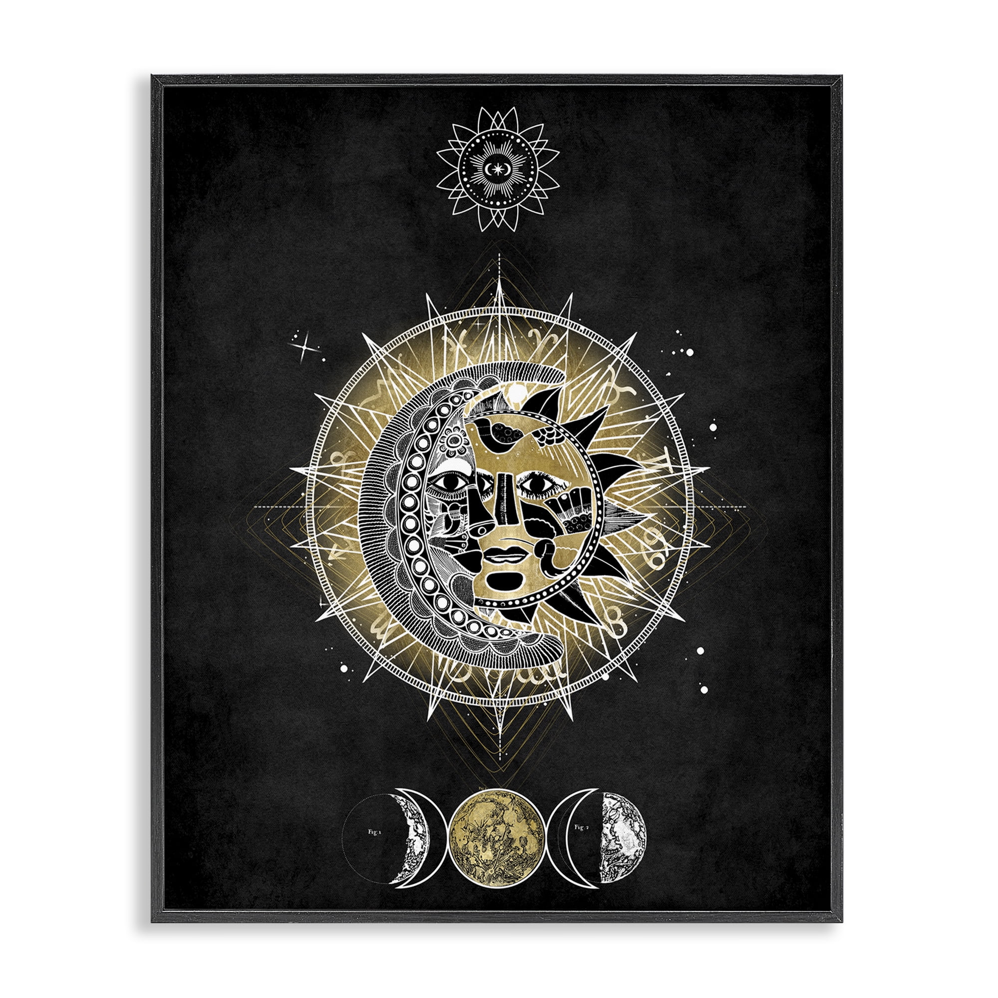 Stupell Industries Lunar & Solar Fractal Astrology & Stars Painting Black Framed Art Print Wall Art, 24 x 30