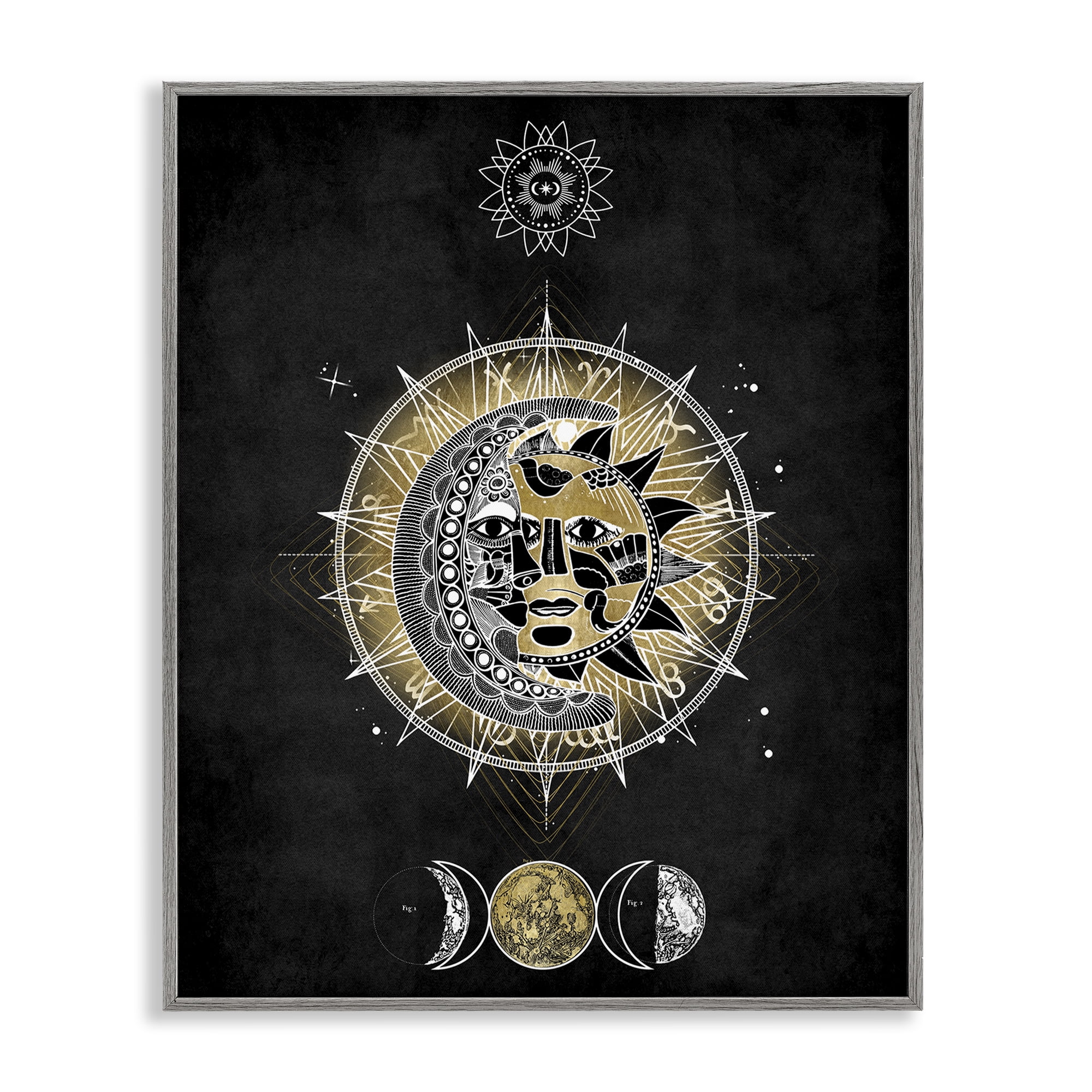 Stupell Industries Lunar & Solar Fractal Astrology & Stars Painting Gray Framed Art Print Wall Art, 16 x 20