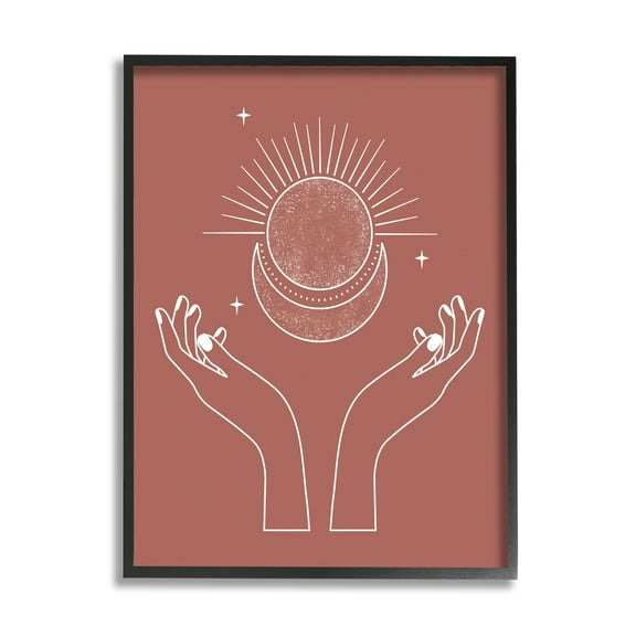 Stupell Industries Lunar Solar Hands Reaching Stars Astral Design Framed Wall Art, 11 x 14, Design by JJ Design House LLC