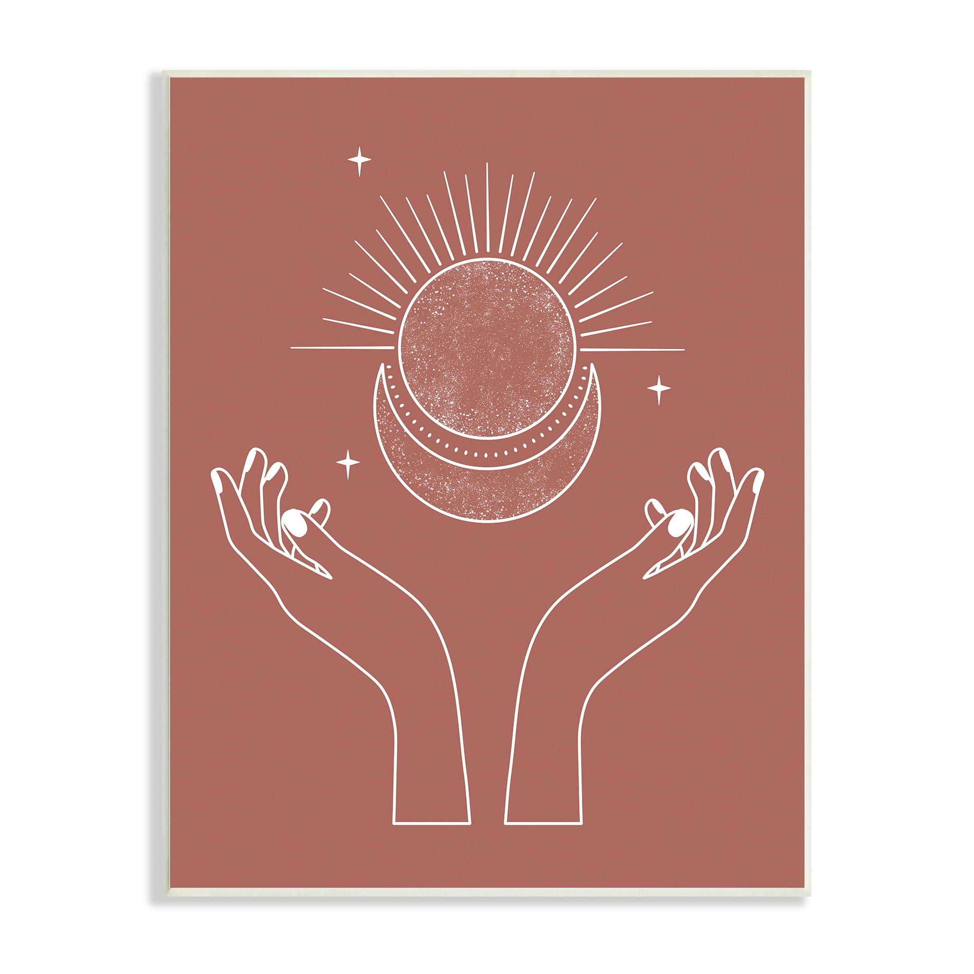 Stupell Industries Lunar Solar Hands Reaching Stars Astral Design Wood Wall Art, 10 x 15, Design by JJ Design House LLC