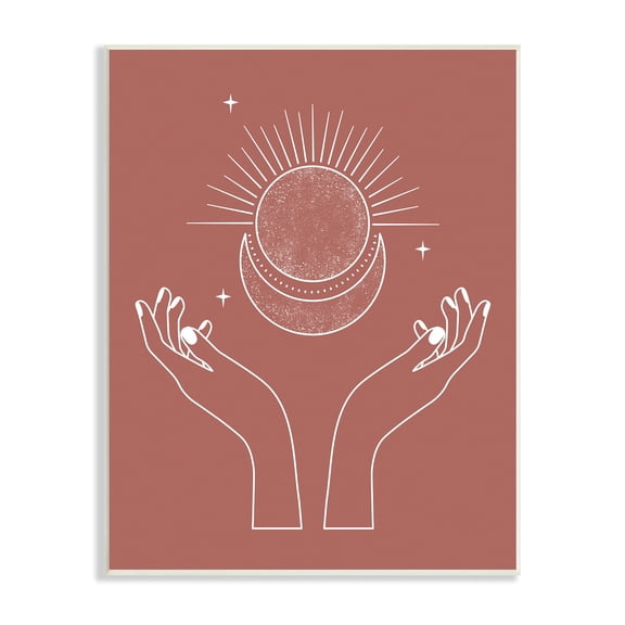 Stupell Industries Lunar Solar Hands Reaching Stars Astral Design Wood Wall Art, 10 x 15, Design by JJ Design House LLC