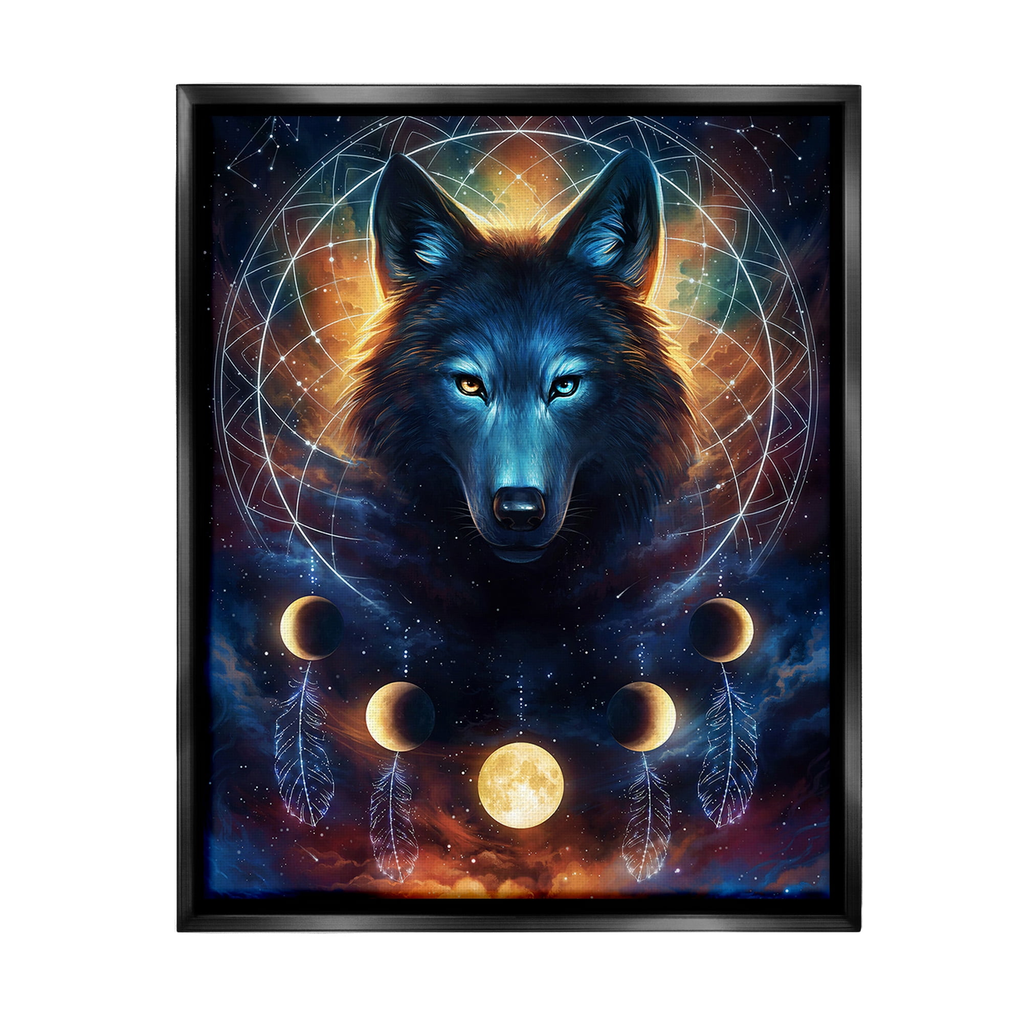 Stupell Industries Lunar Wolf & Galaxy Animals & Insects Painting Black Floater Framed Canvas Art Print Wall Art, 25 x 31
