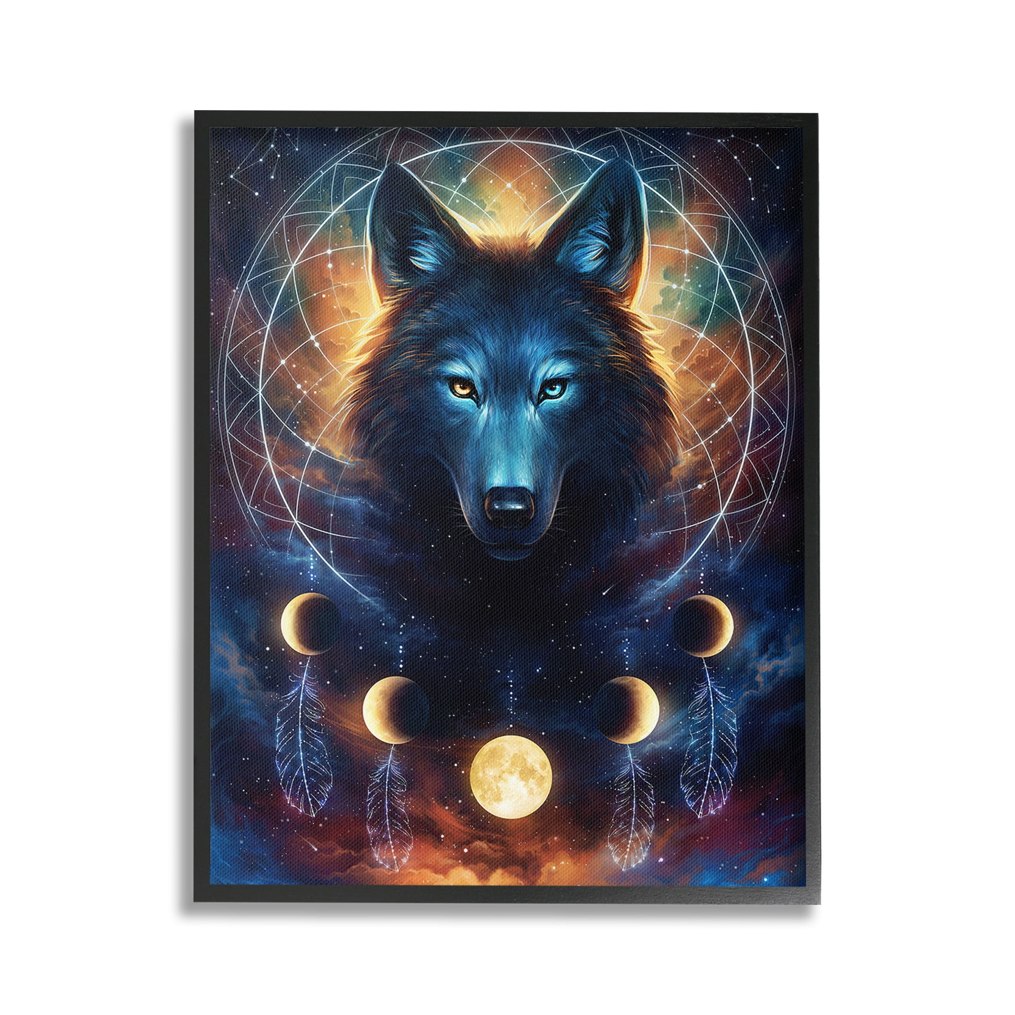 Stupell Industries Lunar Wolf & Galaxy Animals & Insects Painting Black Framed Art Print Wall Art, 24 x 30