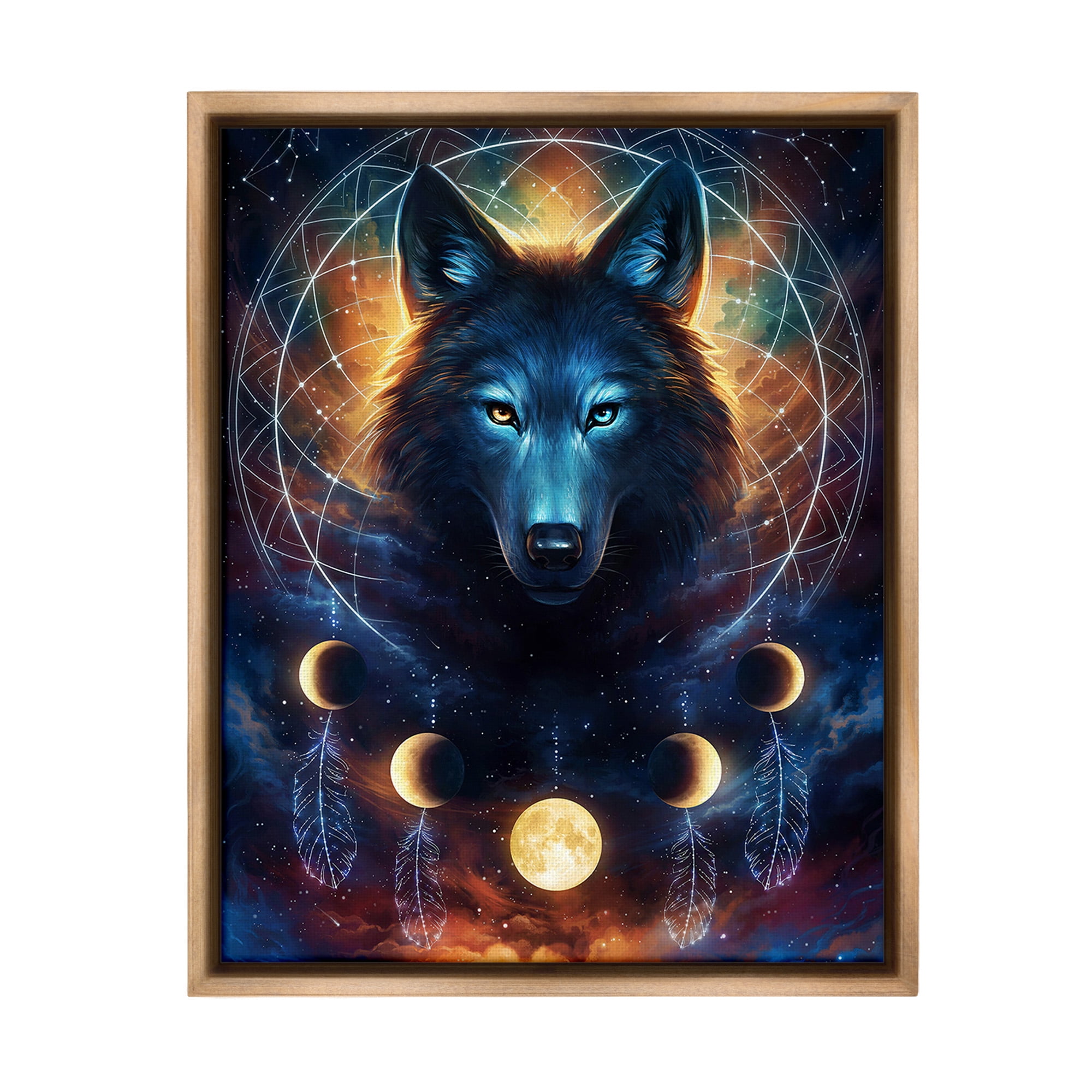 Stupell Industries Lunar Wolf & Galaxy Animals & Insects Painting Brown Floater Framed Canvas Art Print Wall Art, 17 x 21