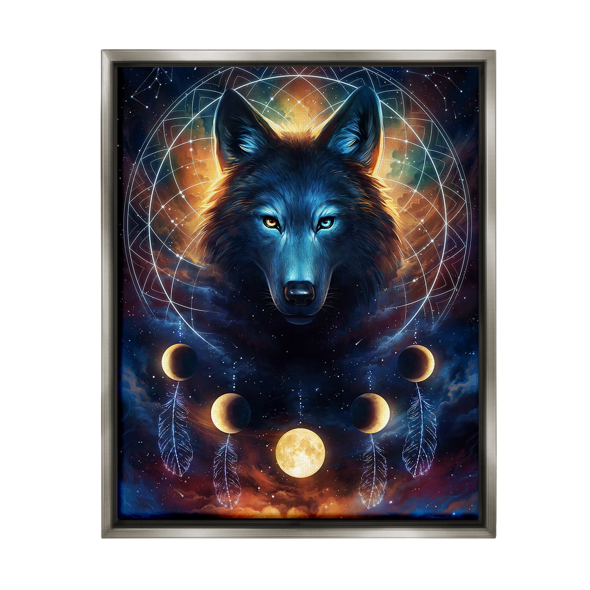 Stupell Industries Lunar Wolf & Galaxy Animals & Insects Painting Gray Floater Framed Canvas Art Print Wall Art, 25 x 31