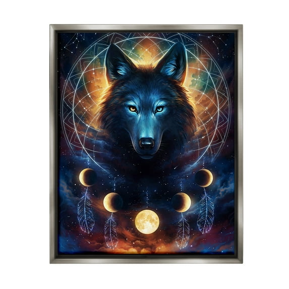 Stupell Industries Lunar Wolf & Galaxy Animals & Insects Painting Gray Floater Framed Canvas Art Print Wall Art, 25 x 31