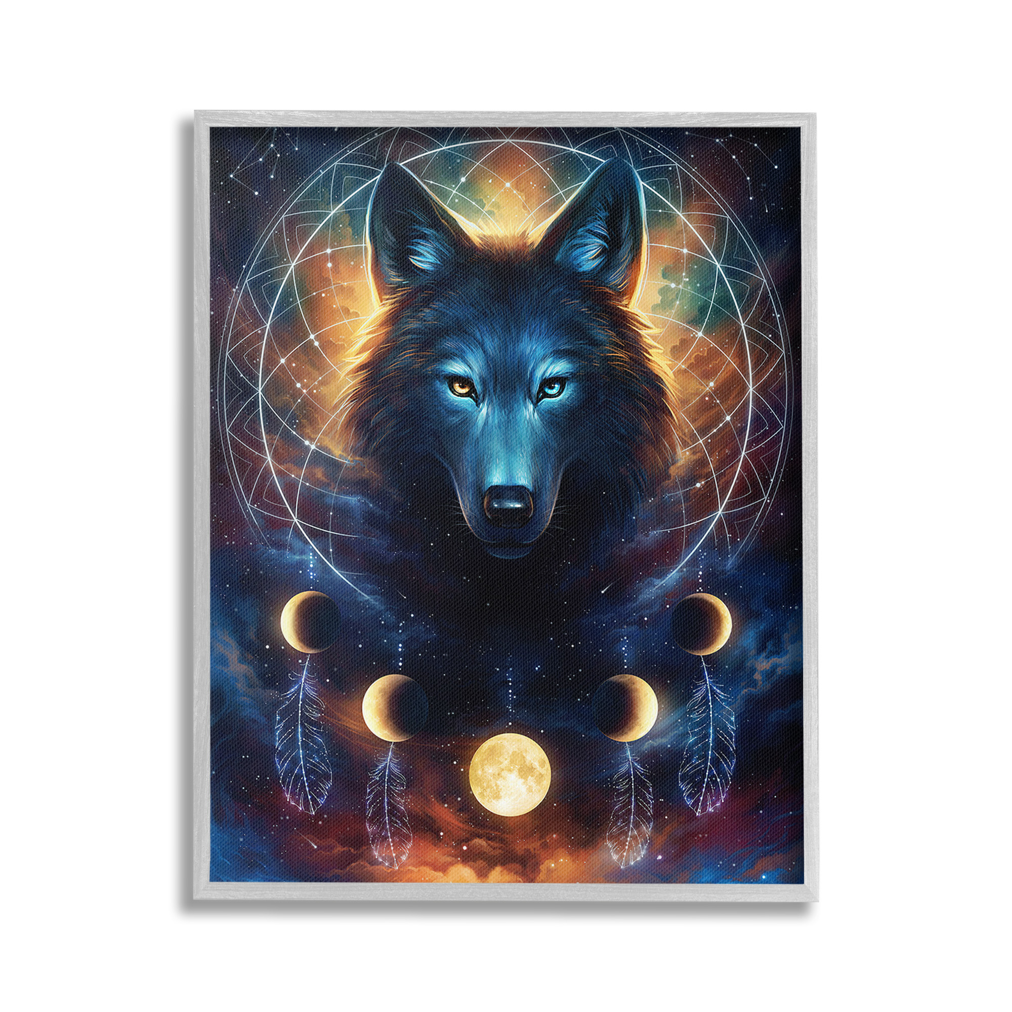 Stupell Industries Lunar Wolf & Galaxy Animals & Insects Painting Gray Framed Art Print Wall Art, 24 x 30