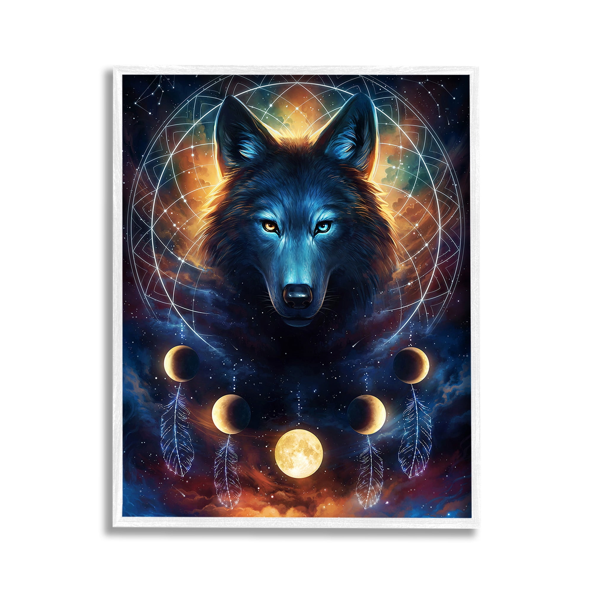 Stupell Industries Lunar Wolf & Galaxy Animals & Insects Painting White Framed Art Print Wall Art, 11 x 14