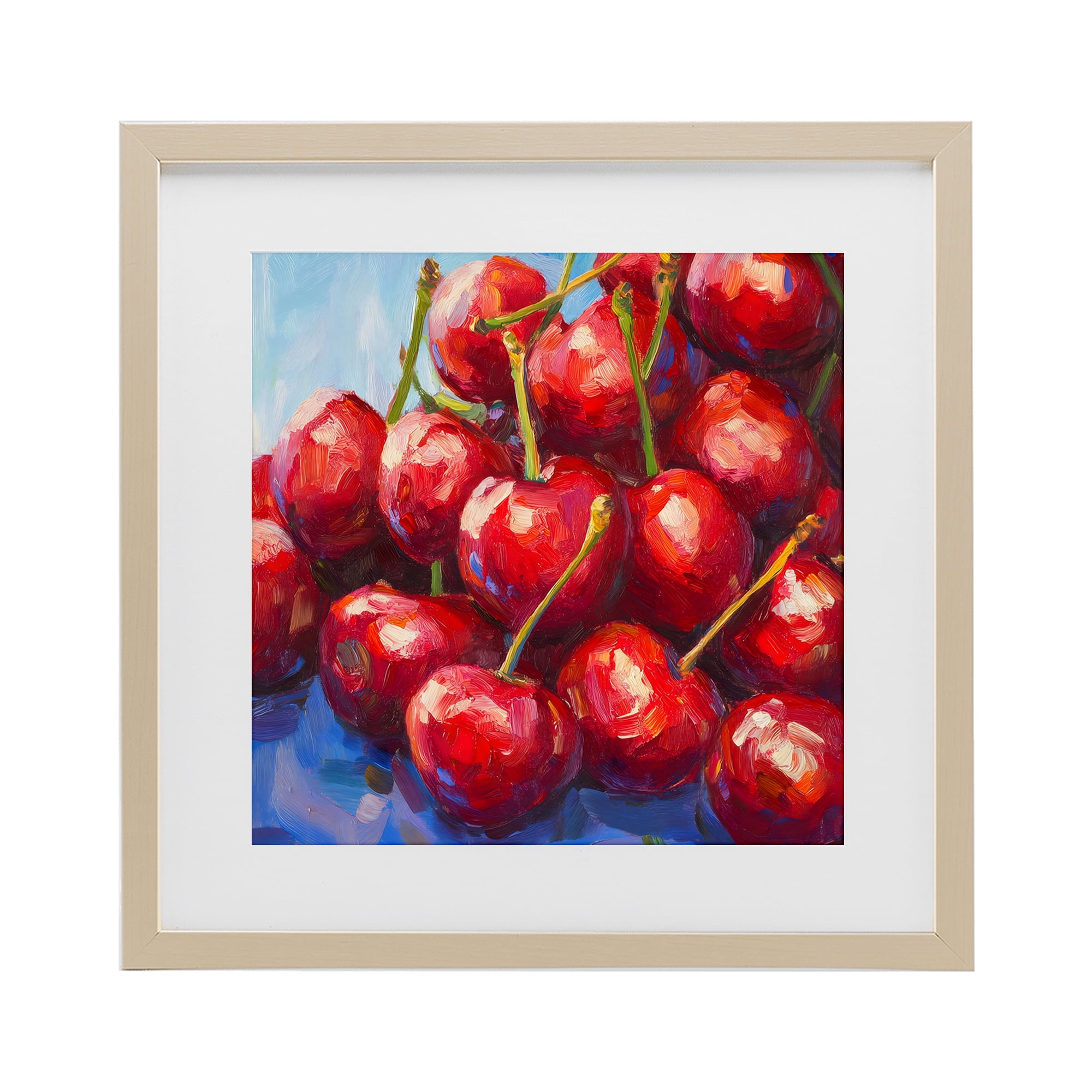 Stupell Industries Luscious Red Cherries of Summer Birch Framed Print Under Glass, design by Petal Prints Design