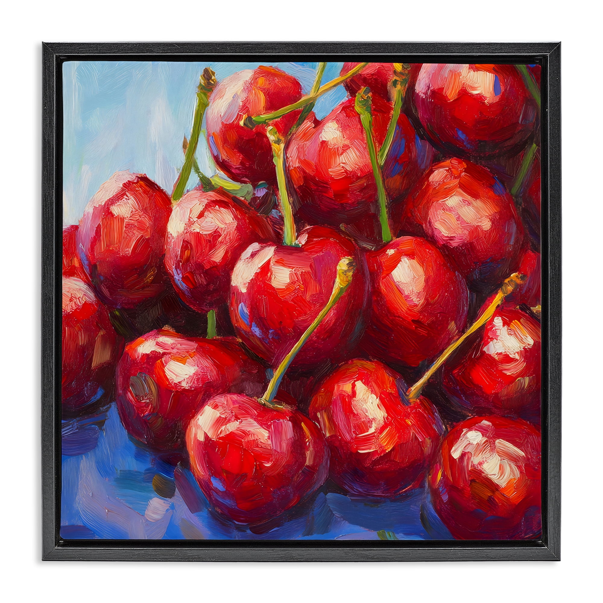 Stupell Industries Luscious Red Cherries of Summer Black Framed Floater Canvas Wall Art, design by Petal Prints Design