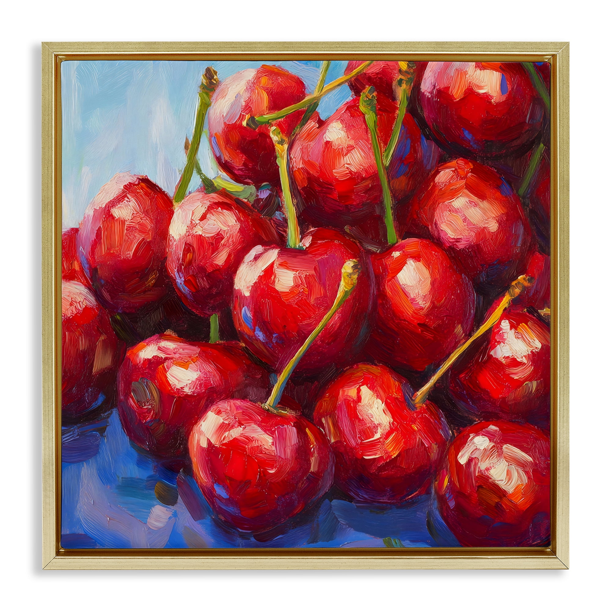 Stupell Industries Luscious Red Cherries of Summer Gold Framed Floater Canvas Wall Art, design by Petal Prints Design