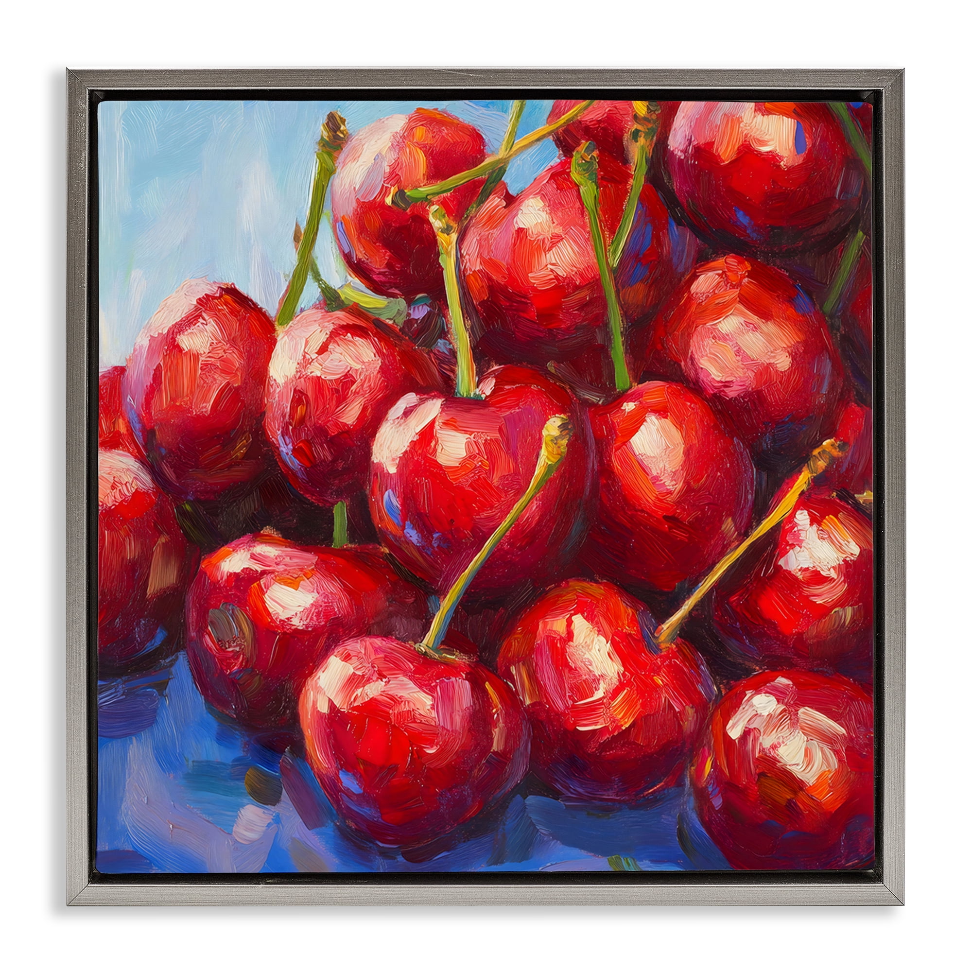Stupell Industries Luscious Red Cherries of Summer Gray Framed Floater Canvas Wall Art, design by Petal Prints Design
