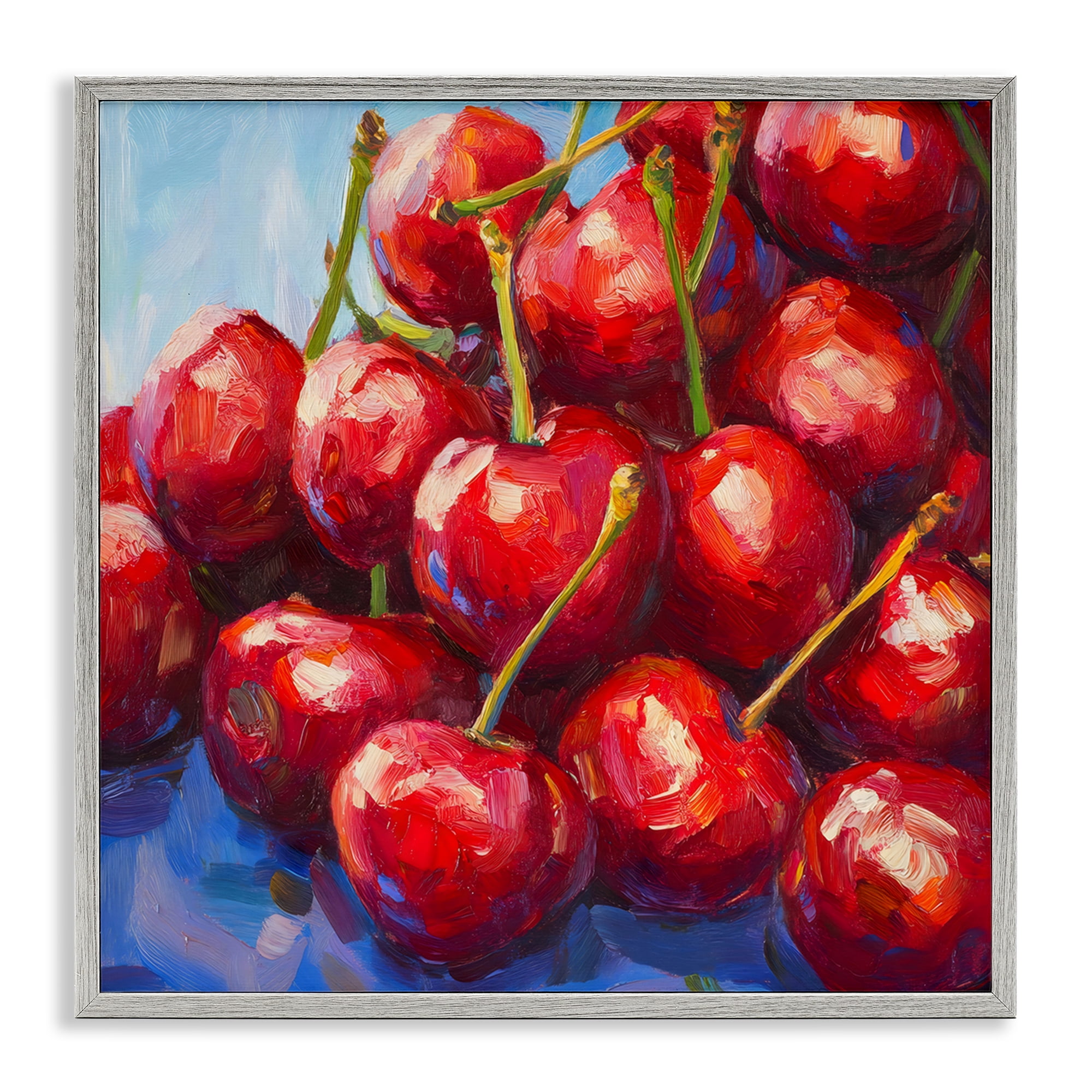 Stupell Industries Luscious Red Cherries of Summer Gray Framed Giclee Art, design by Petal Prints Design