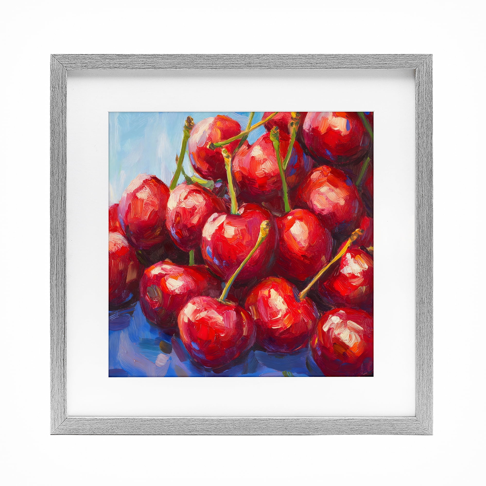 Stupell Industries Luscious Red Cherries of Summer Gray Framed Print Under Glass, design by Petal Prints Design