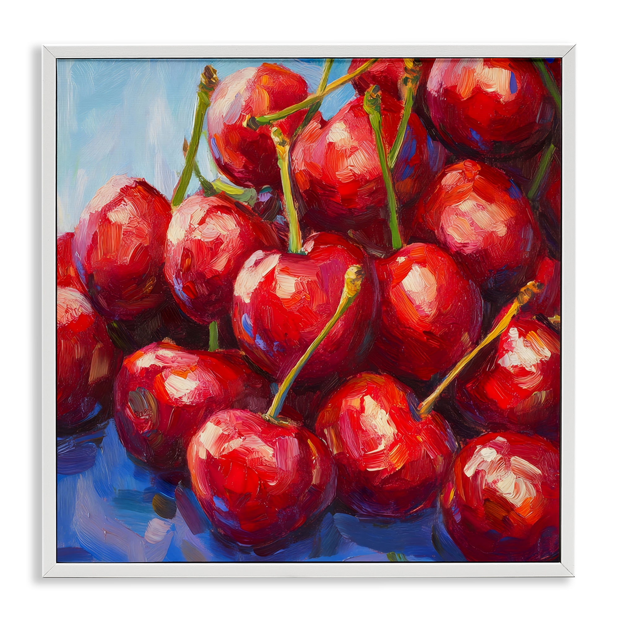 Stupell Industries Luscious Red Cherries of Summer White Framed Giclee Art, design by Petal Prints Design