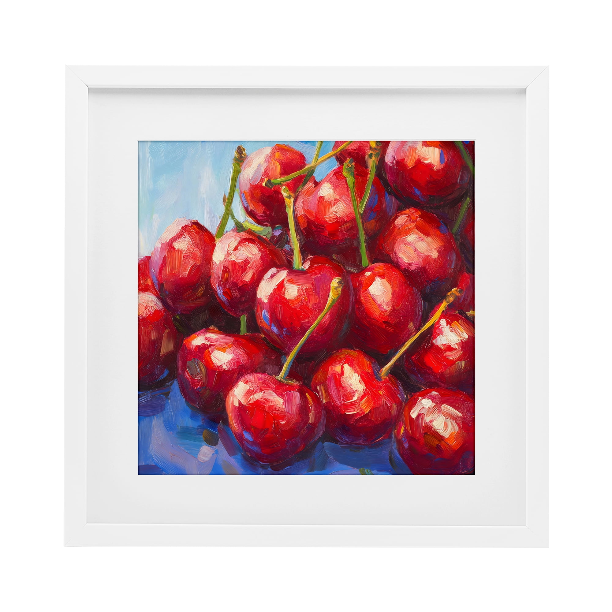 Stupell Industries Luscious Red Cherries of Summer White Framed Print Under Glass, design by Petal Prints Design