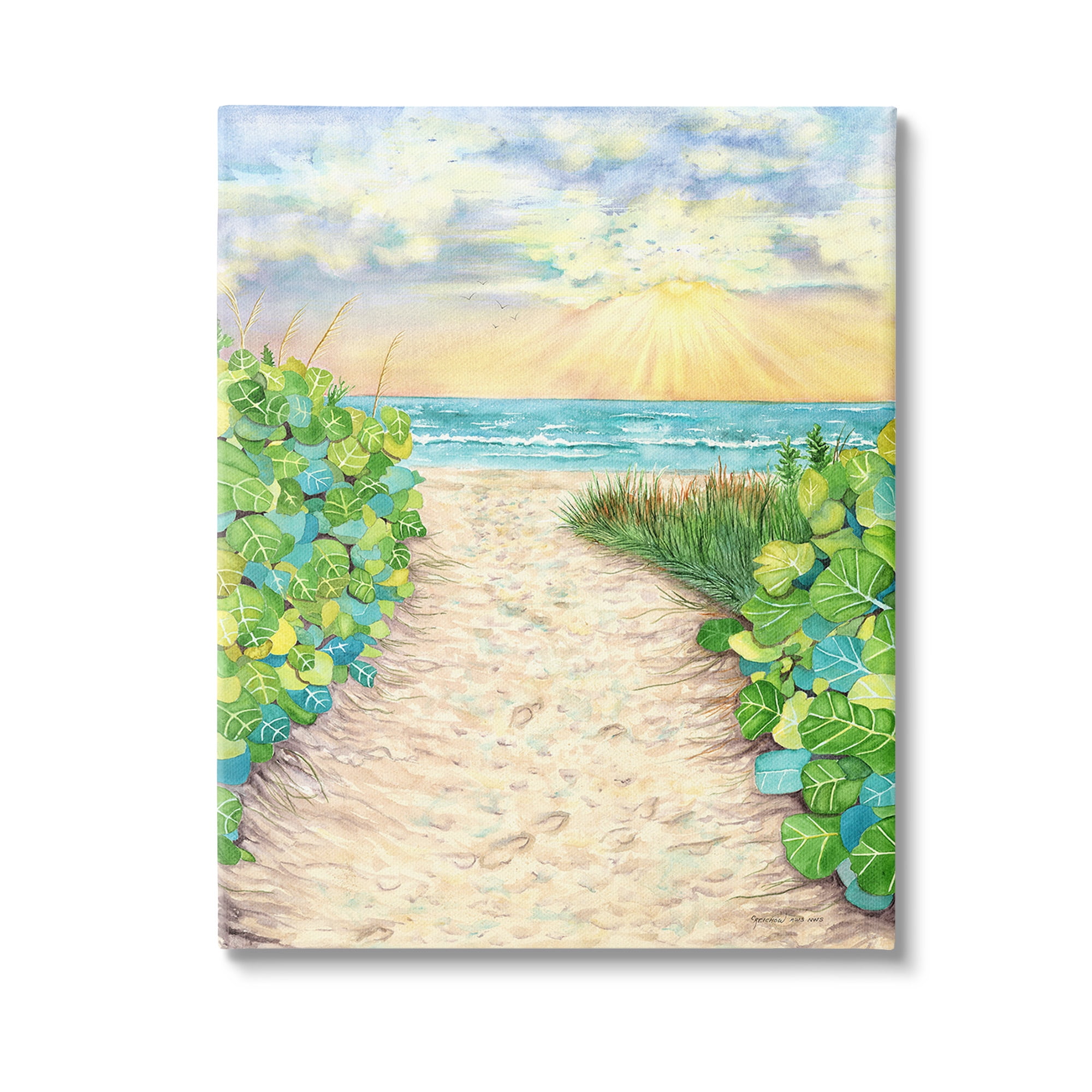 Stupell Industries Lush Beach Botanicals Landscape Painting Gallery Wrapped Canvas Art Print Wall Art, 16 x 20