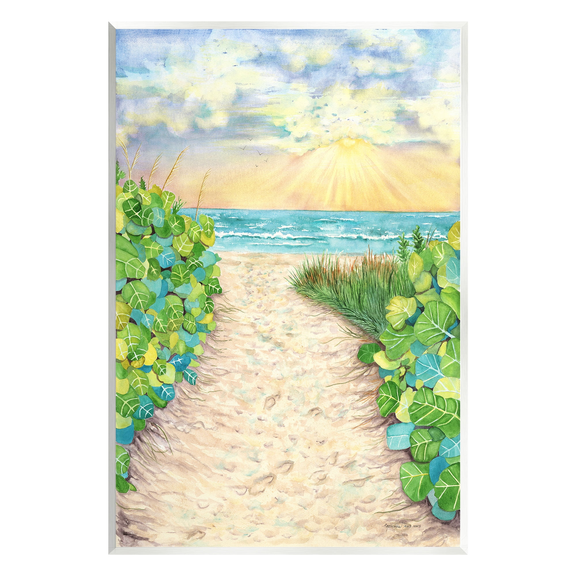 Stupell Industries Lush Beach Botanicals Landscape Painting Unframed Art Print Wall Art, 13 x 19