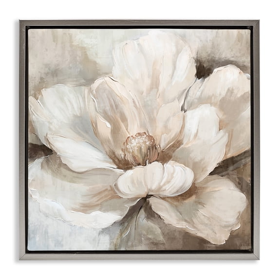 Stupell Industries Lush Bloom in White Gray Framed Floater Canvas Wall Art design by Nina Blue, 18 x 18