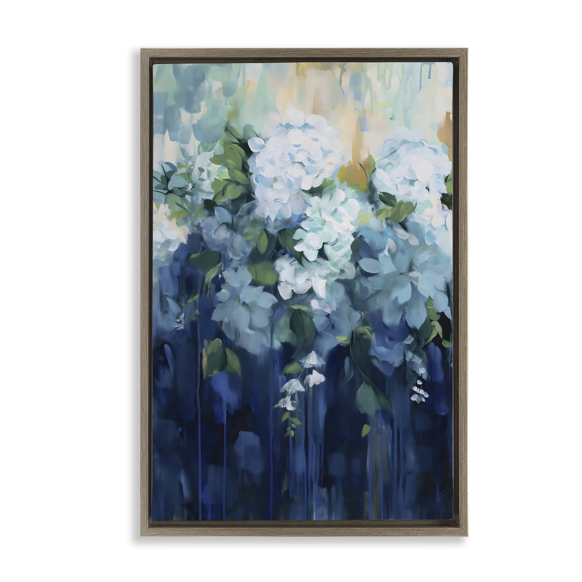 Stupell Industries Lush Blue Hydrangea Abstract Brown Framed Floater Canvas Wall Art, design by Gina Kelly