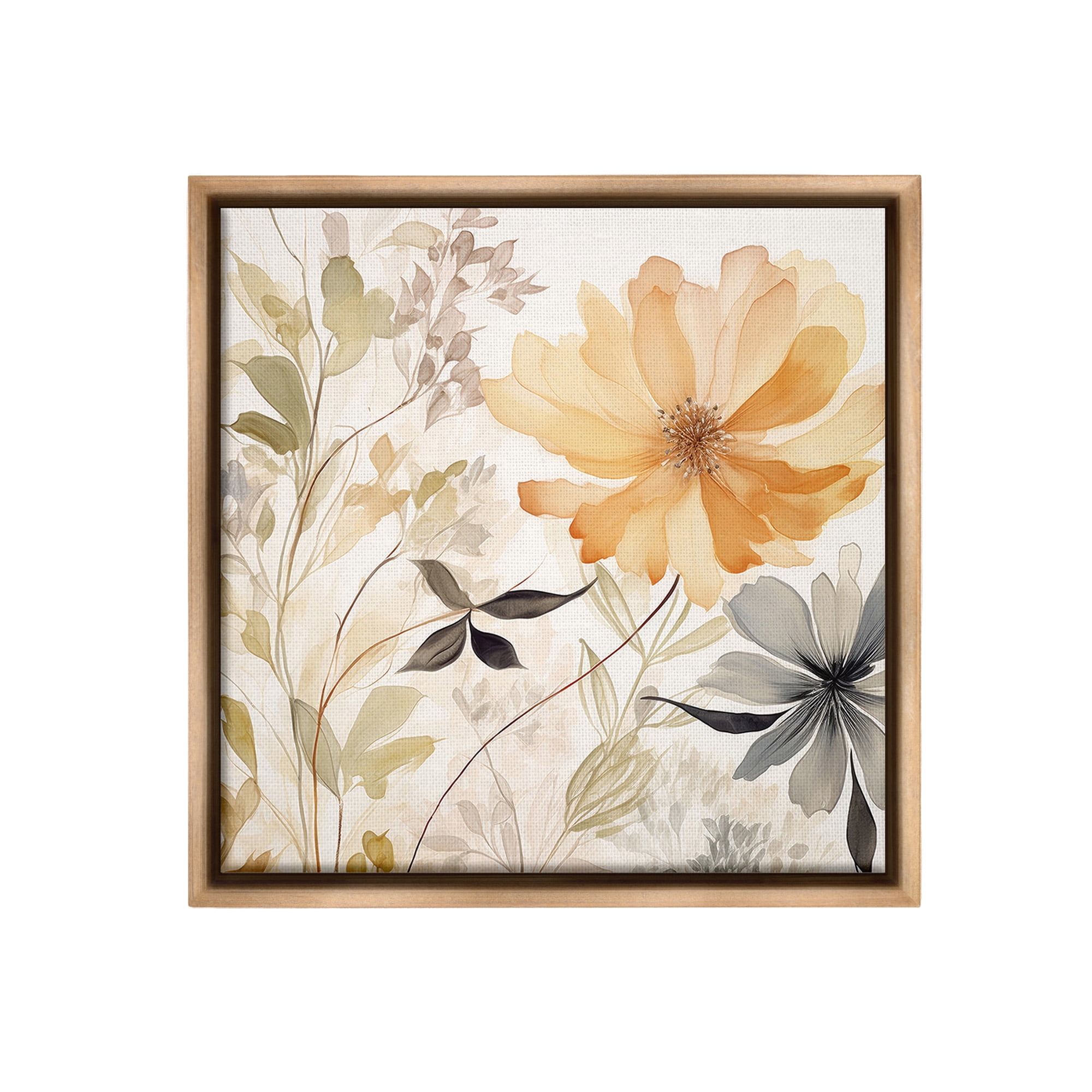 Stupell Industries Lush Botanical Serenity Botanical & Floral Painting Brown Floater Framed Canvas Art Print Wall Art, 18 x 18