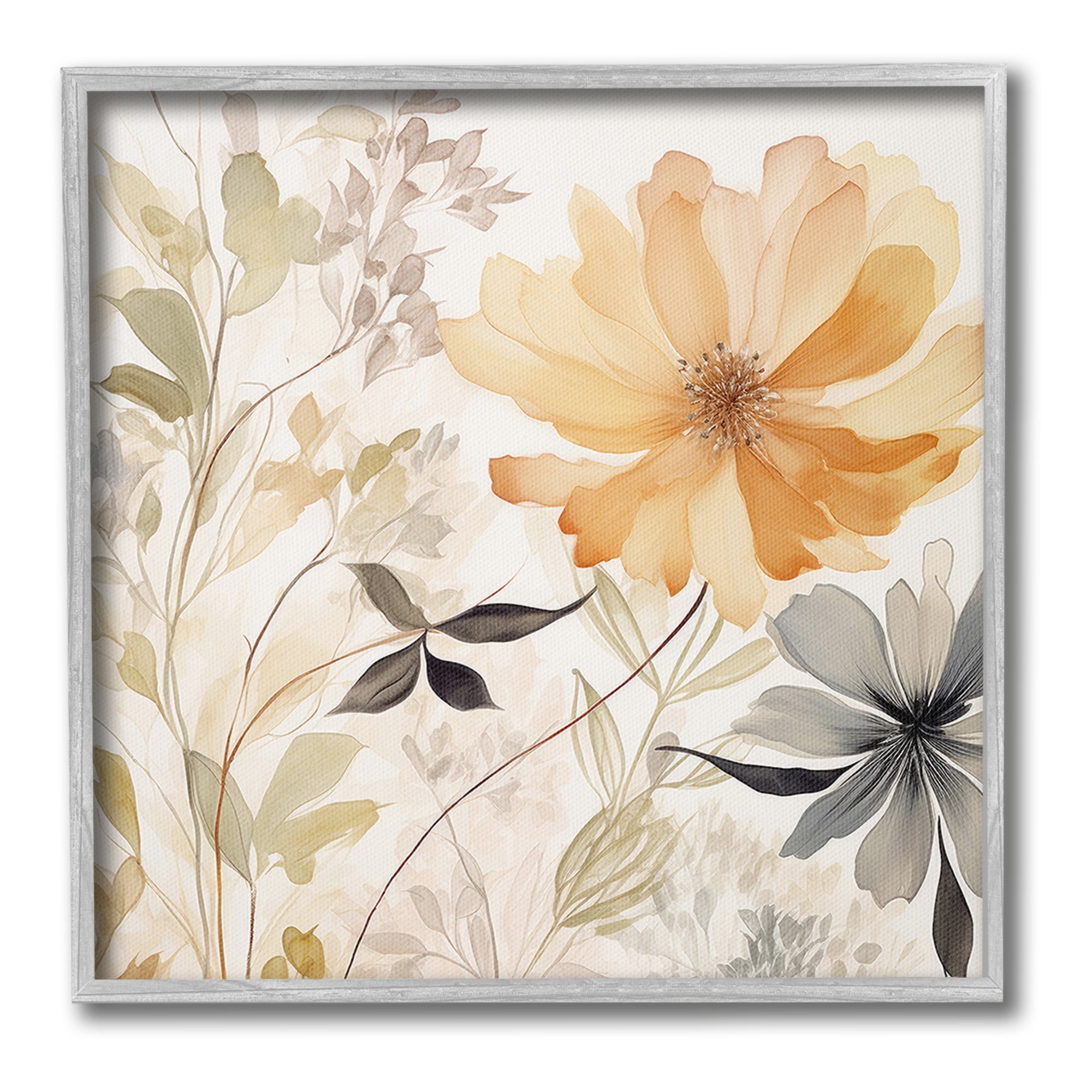 Stupell Industries Lush Botanical Serenity Botanical & Floral Painting Gray Framed Art Print Wall Art, 24 x 24