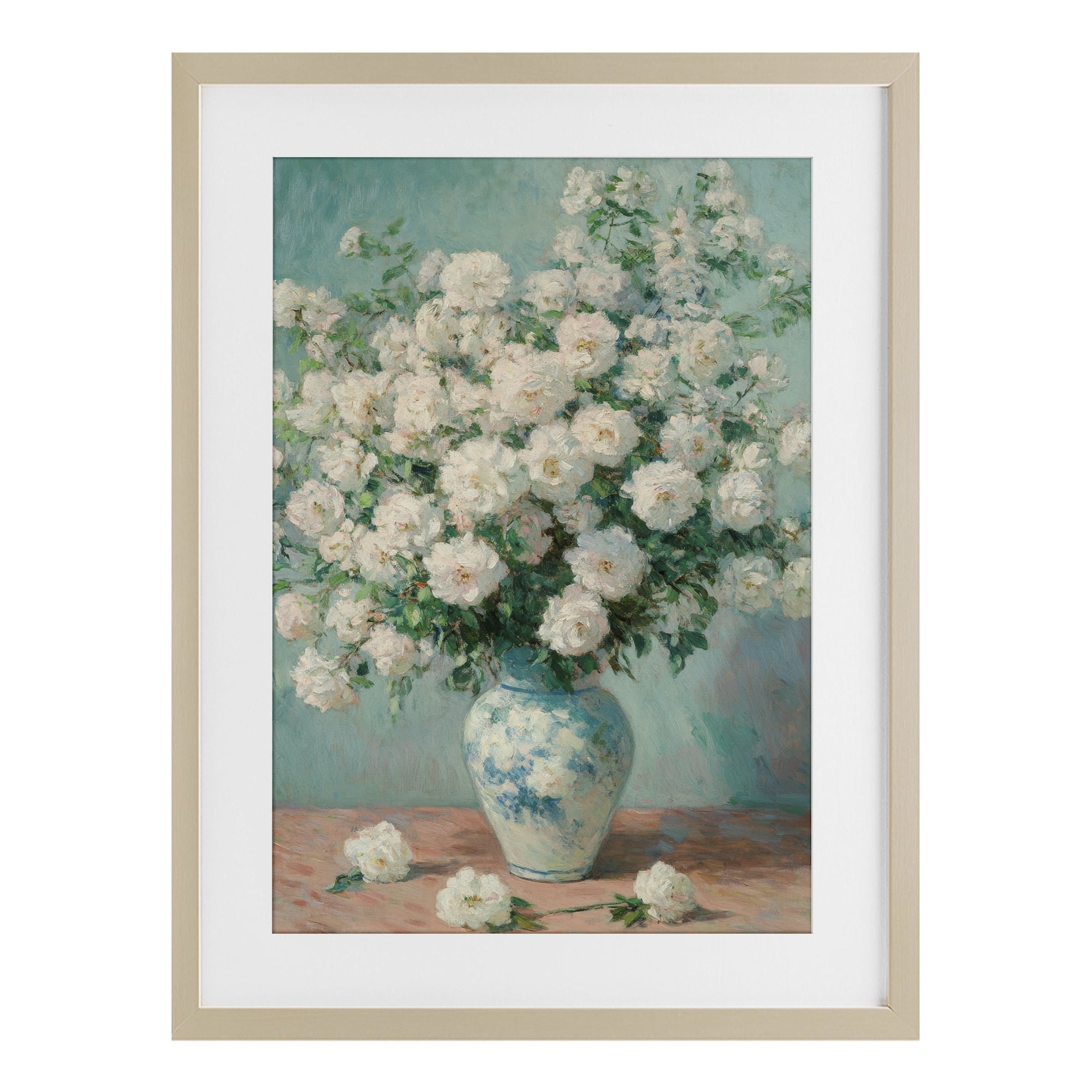 Stupell Industries Lush Bouquet of White Roses Birch Framed Print Under Glass, design by Petal Prints Design